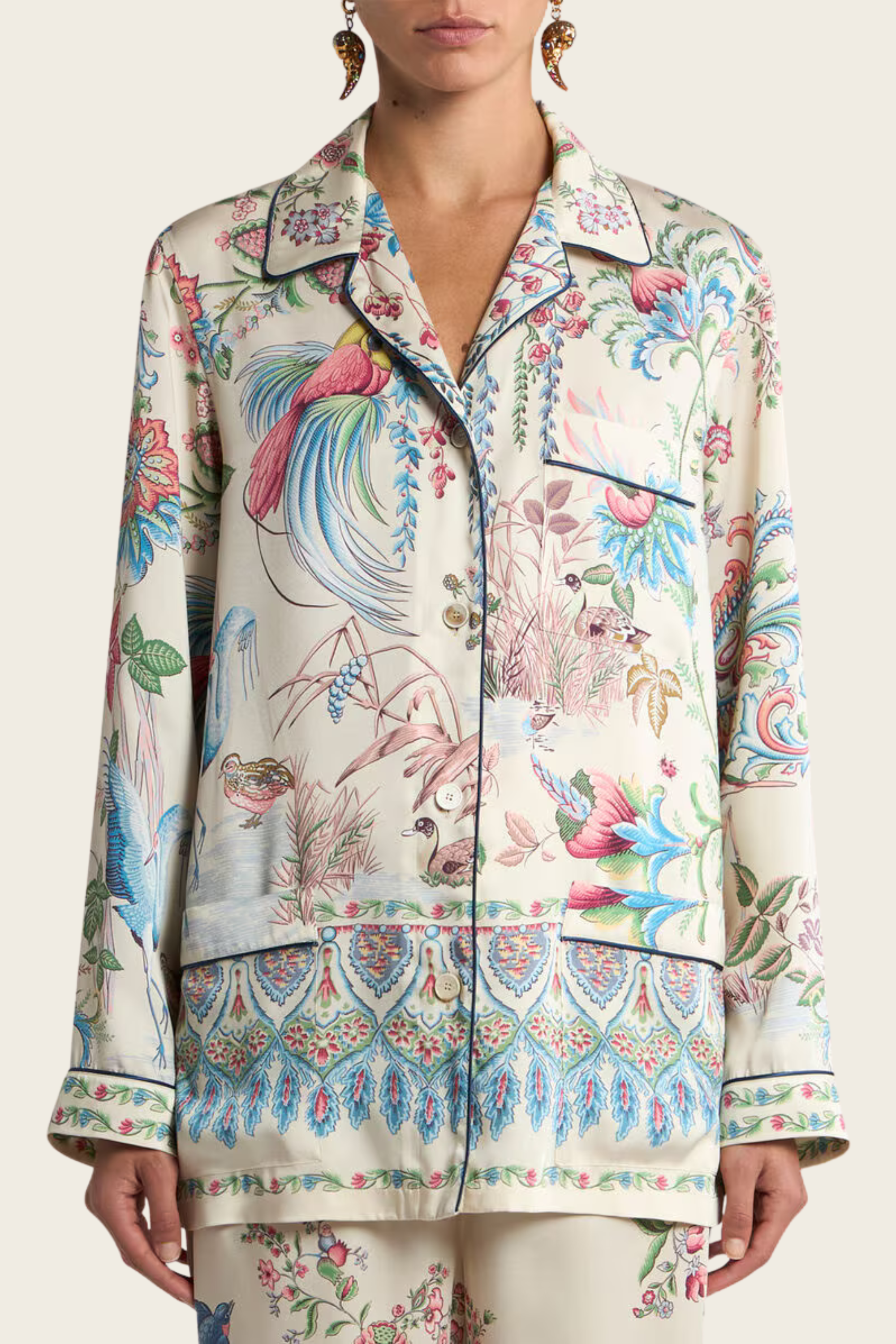 Twill Shirt with Placed Flora and Fauna Print - Etro