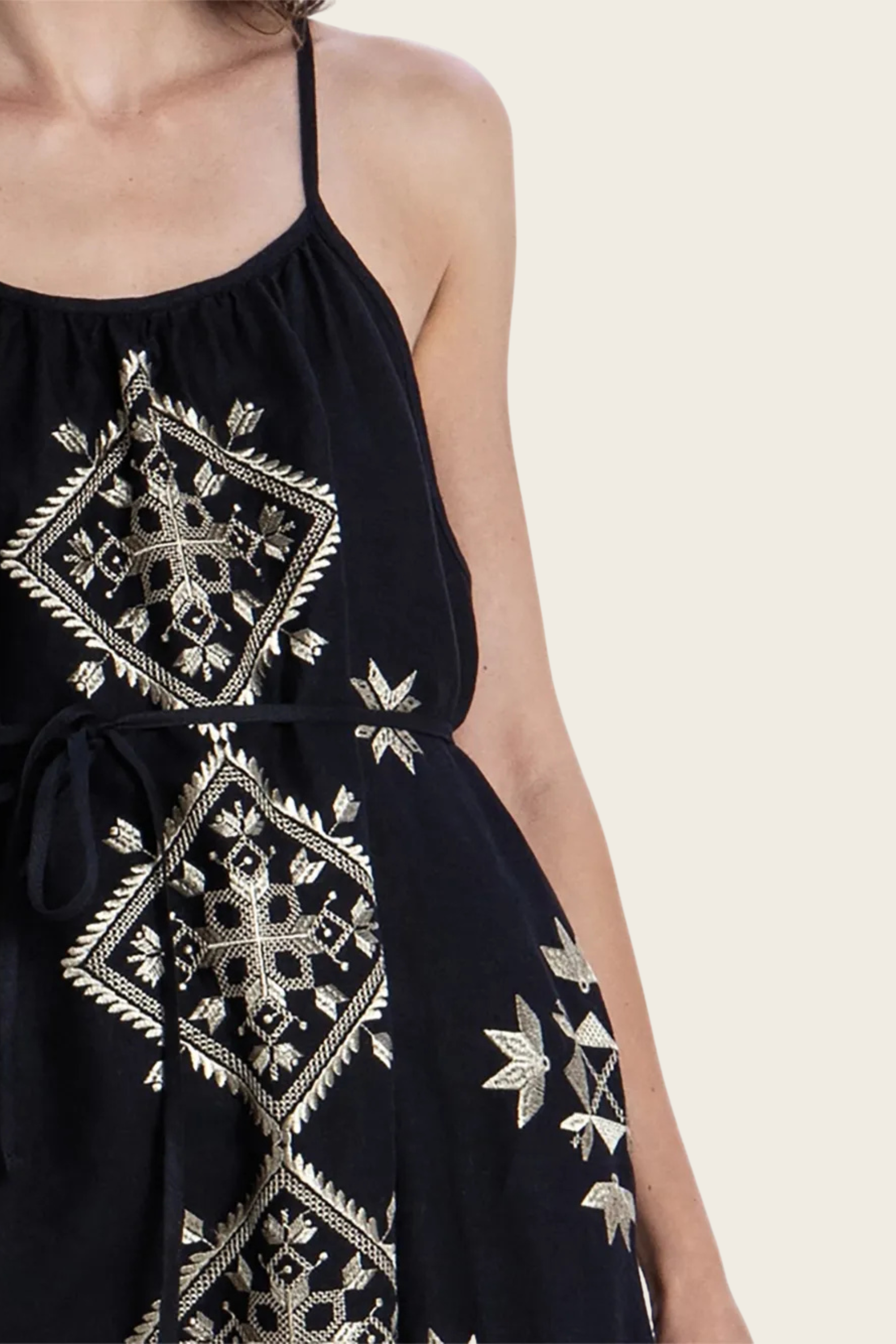 Embroidered Belted Dress - Greek Archaic Kori - ESPACE CANNELLE - New Arrivals