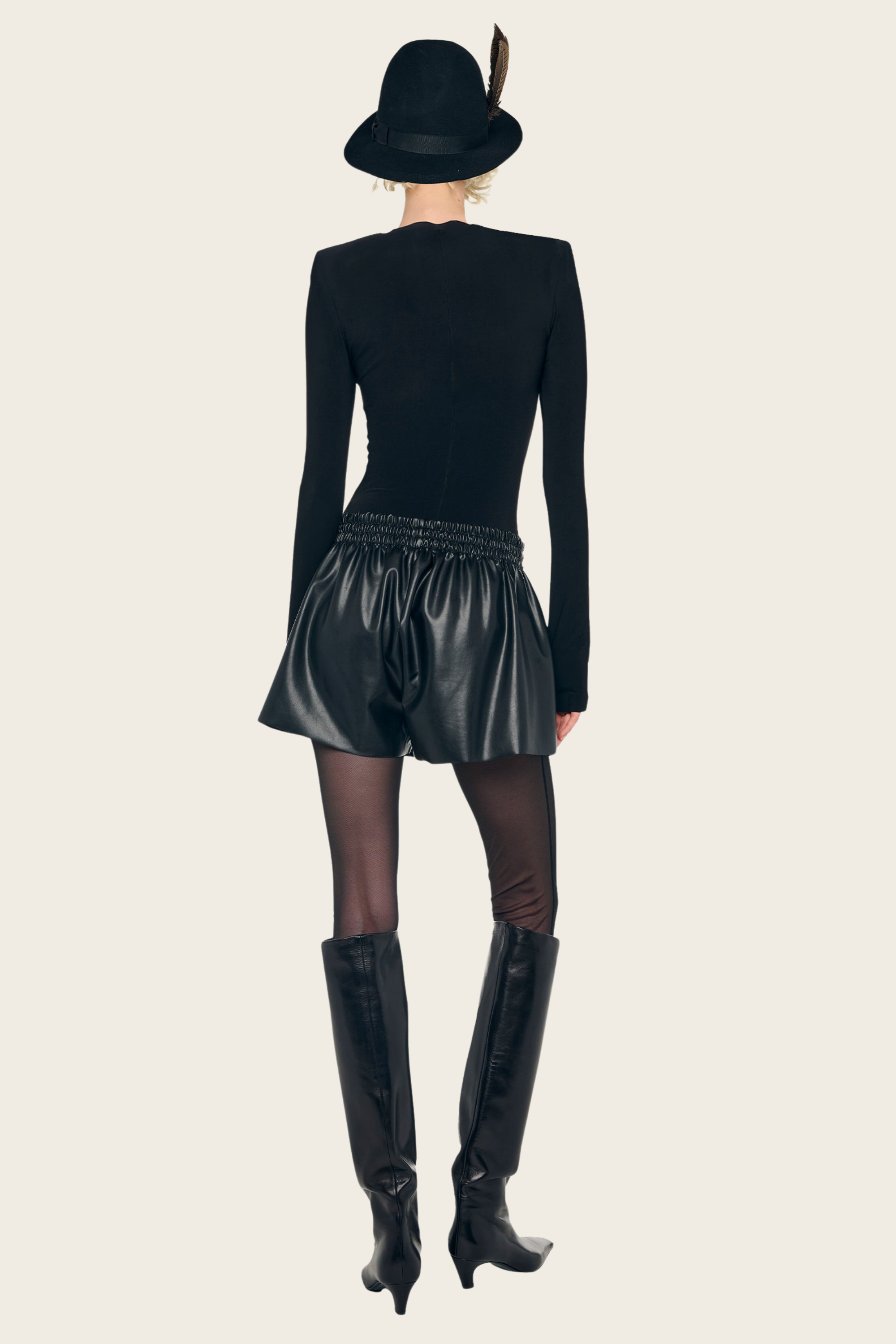 Long Sleeve Shoulder Pad V Neck Top - Norma Kamali