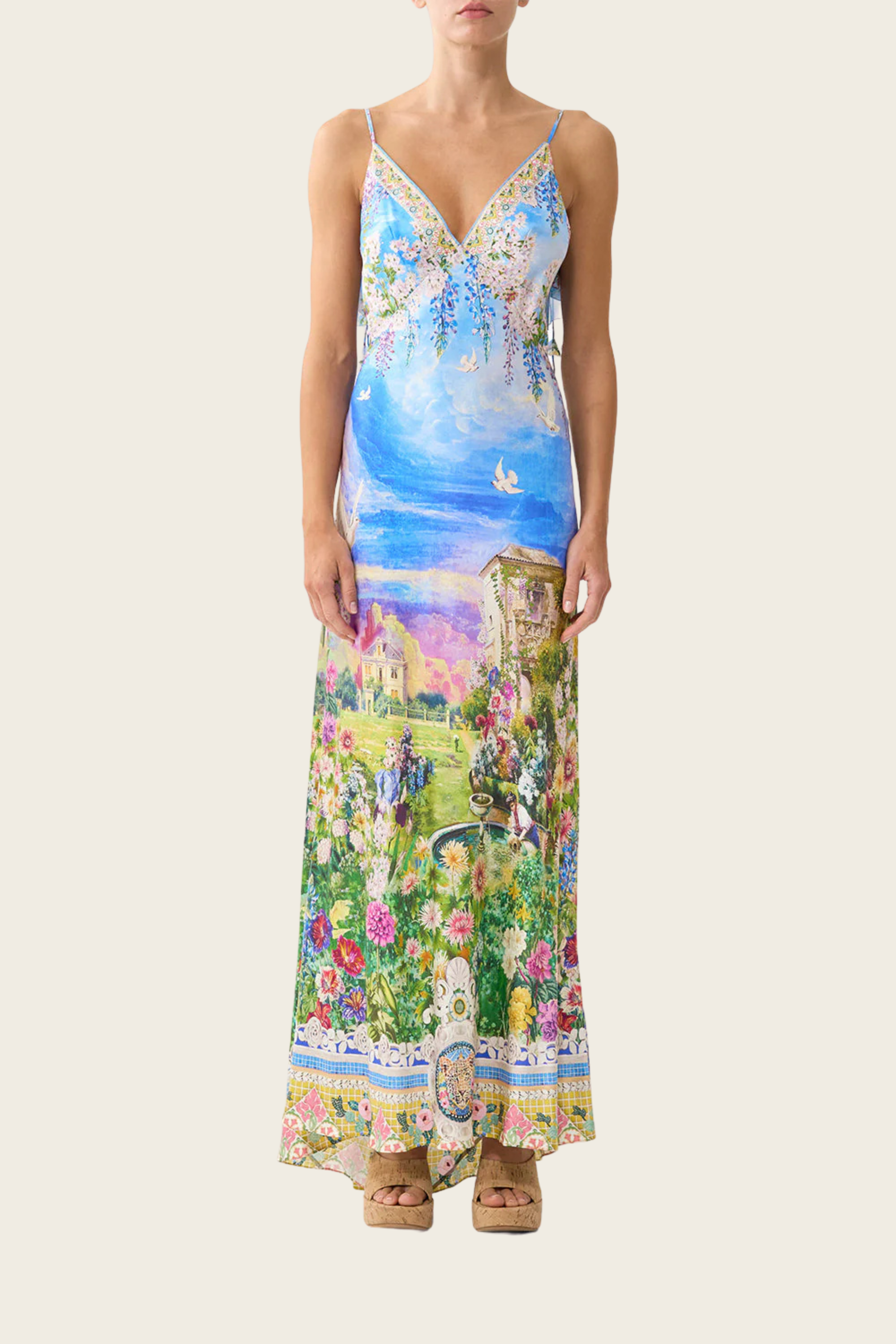 V-Neck Bias Slip Dress with Back Frill - Navas Nouveau - Camilla