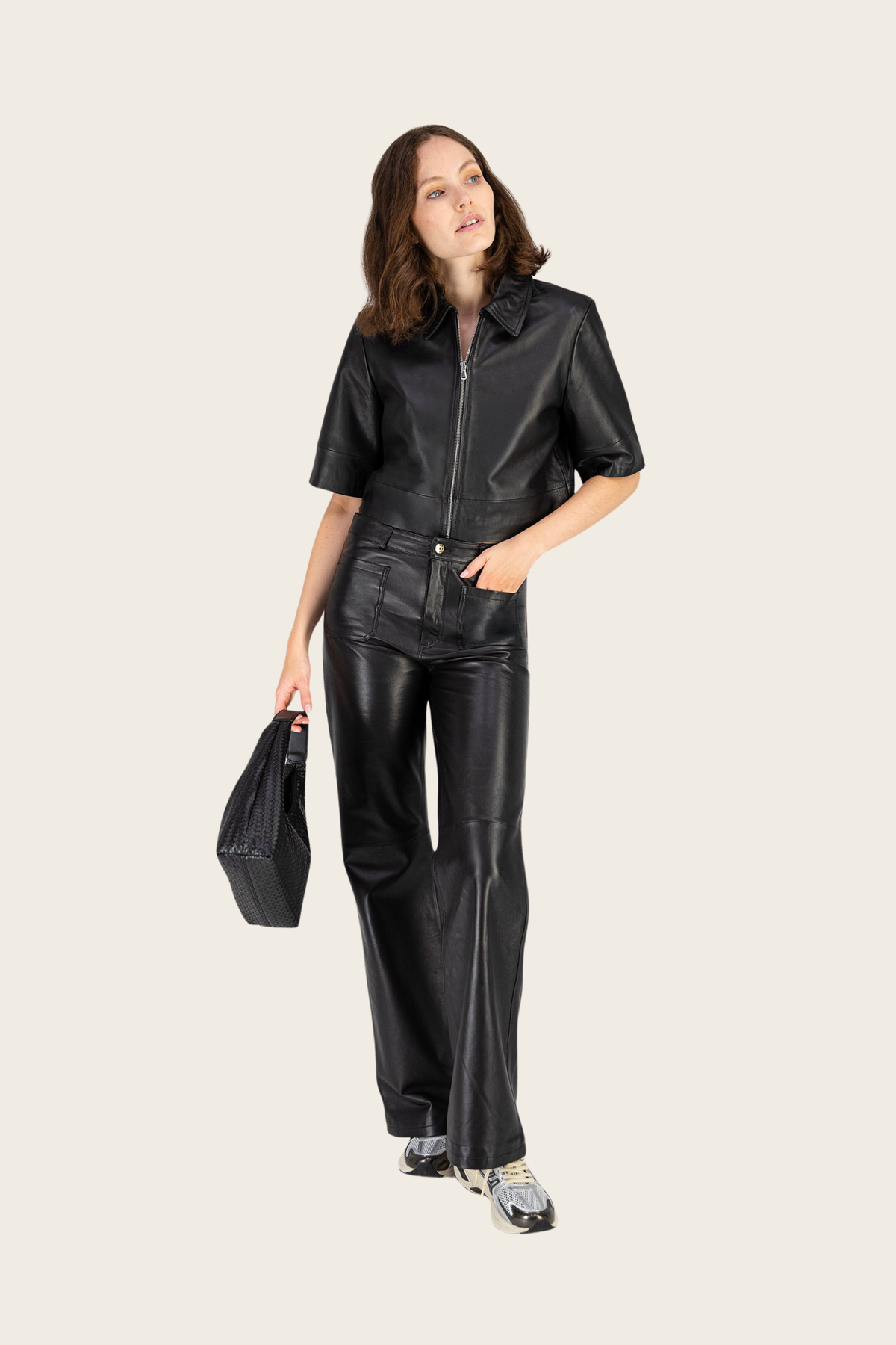 Black Vie jacket by Max&Moi, front view showing short sleeves and front zip - espace cannelle