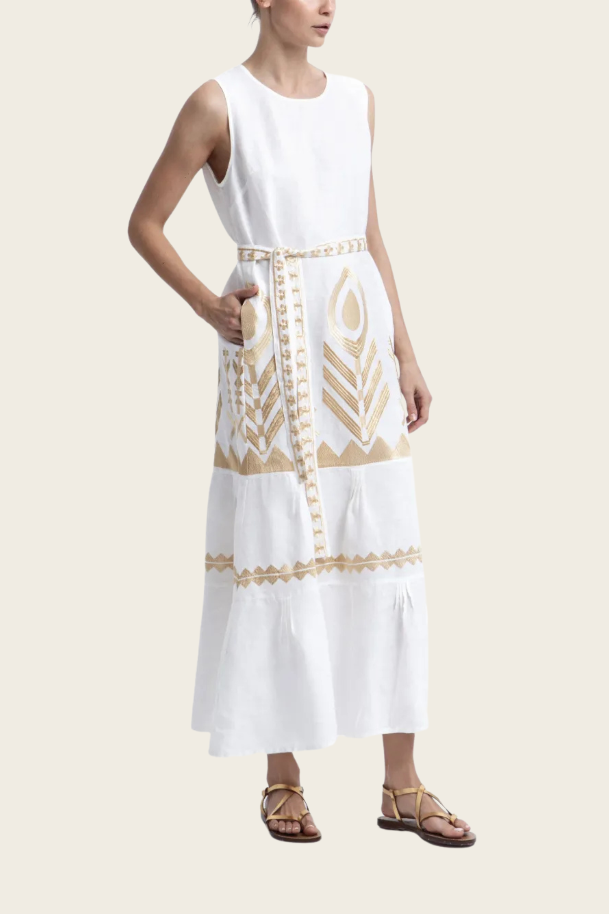 Embroidered Tiered Dress - Greek Archaic Kori