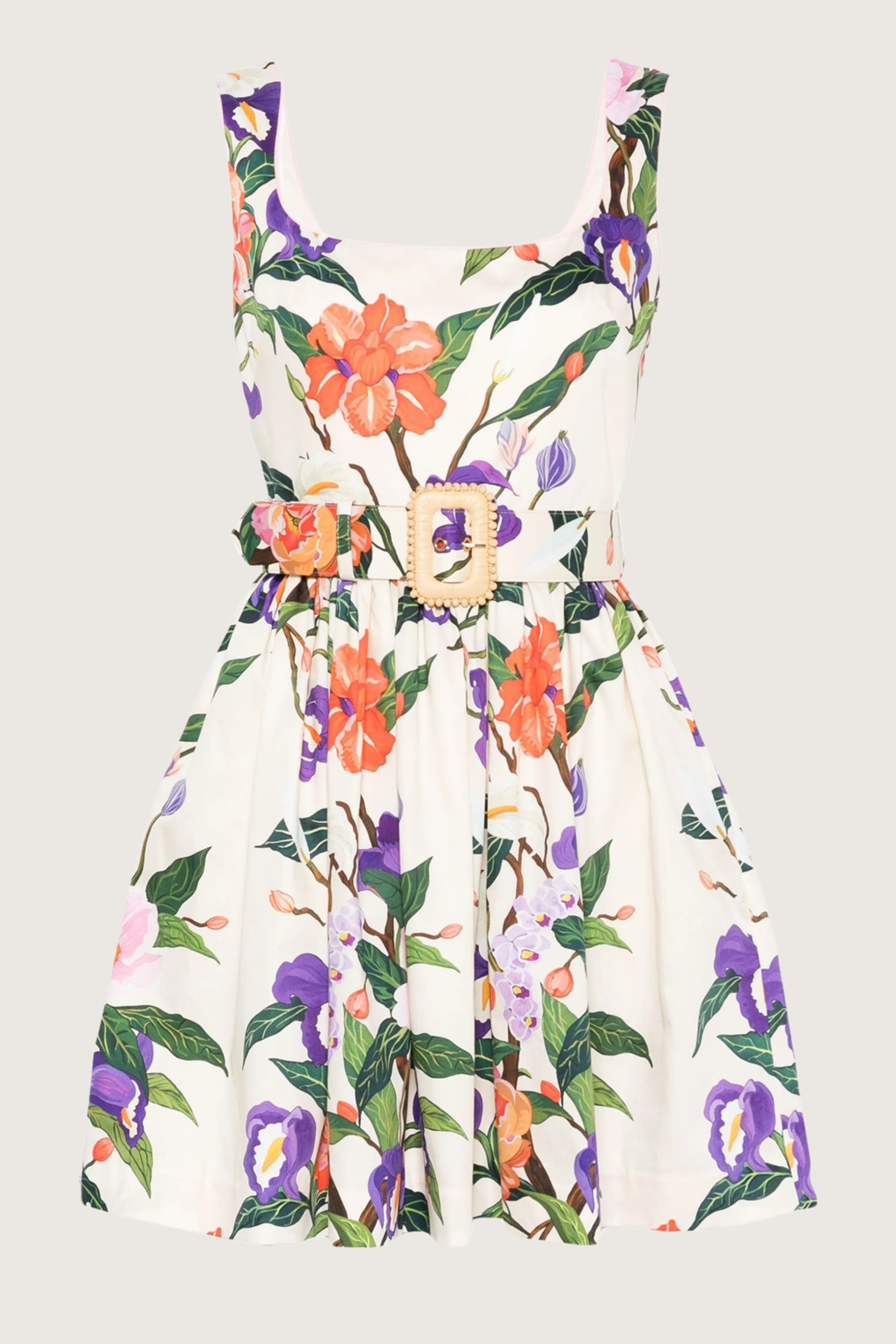 Muna mini dress, Composition: 100% Cotton, Colour: Light Beige with floral print, Sleeveless, New Arrivals, FW25, Espace Cannelle
