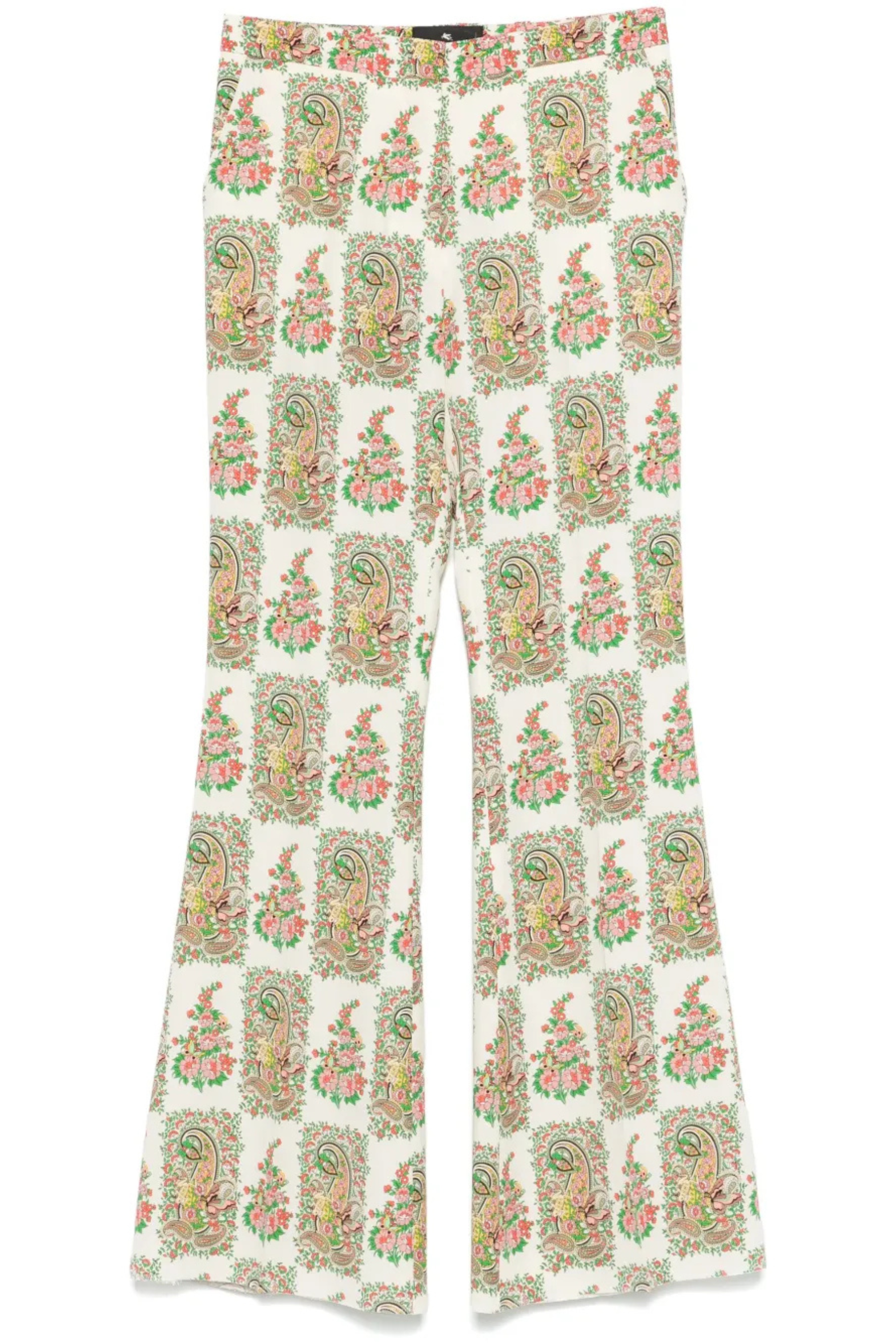 Paisley Trousers, Fabric 95% Polyester 5% Elastane, Colour light beige with multicolour paisley and floral print, Two side slash pockets, New Arrivals, SS25, Espace Cannelle