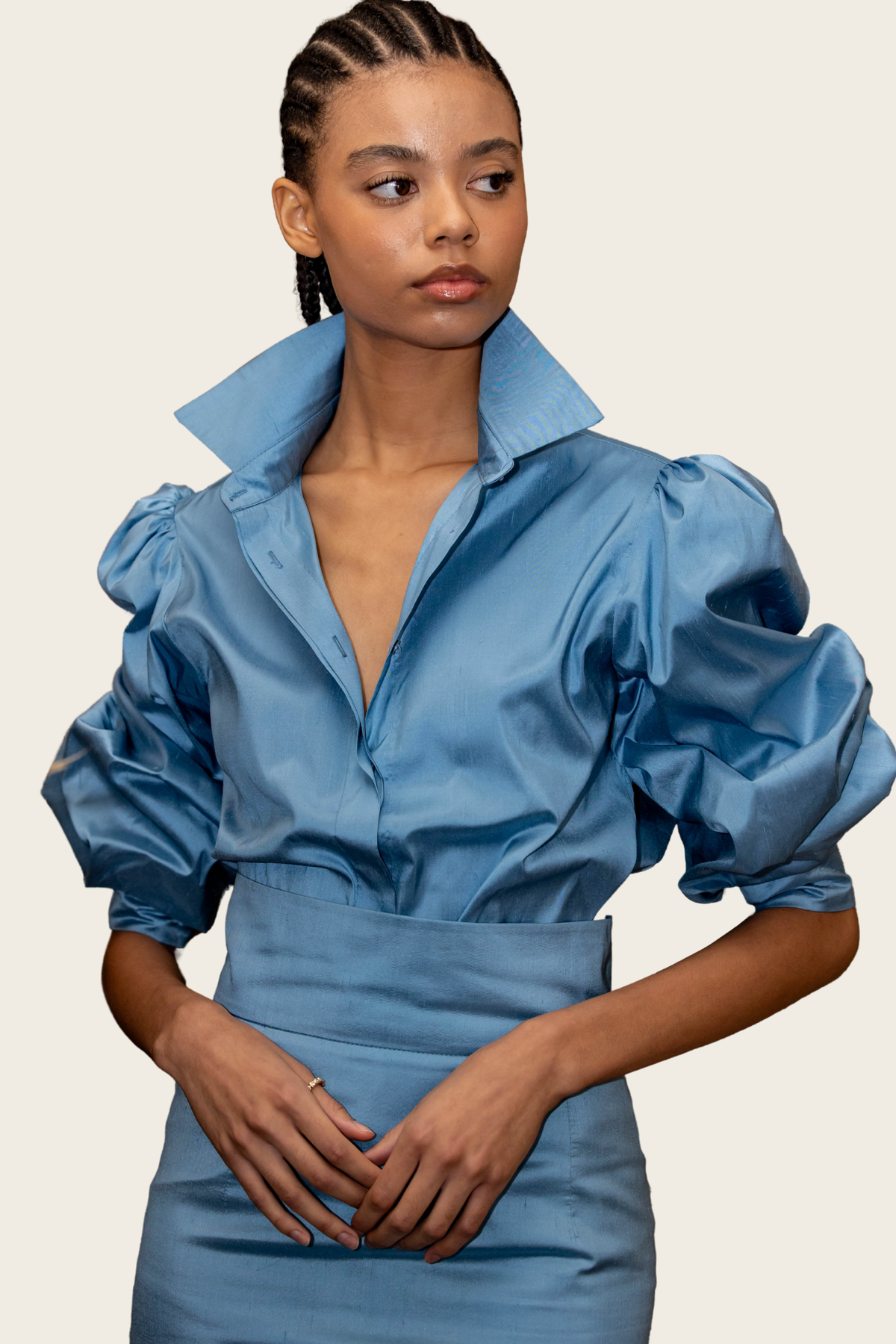 Blue Silk Blouse - Roselyn Silva - ESPACE CANNELLE