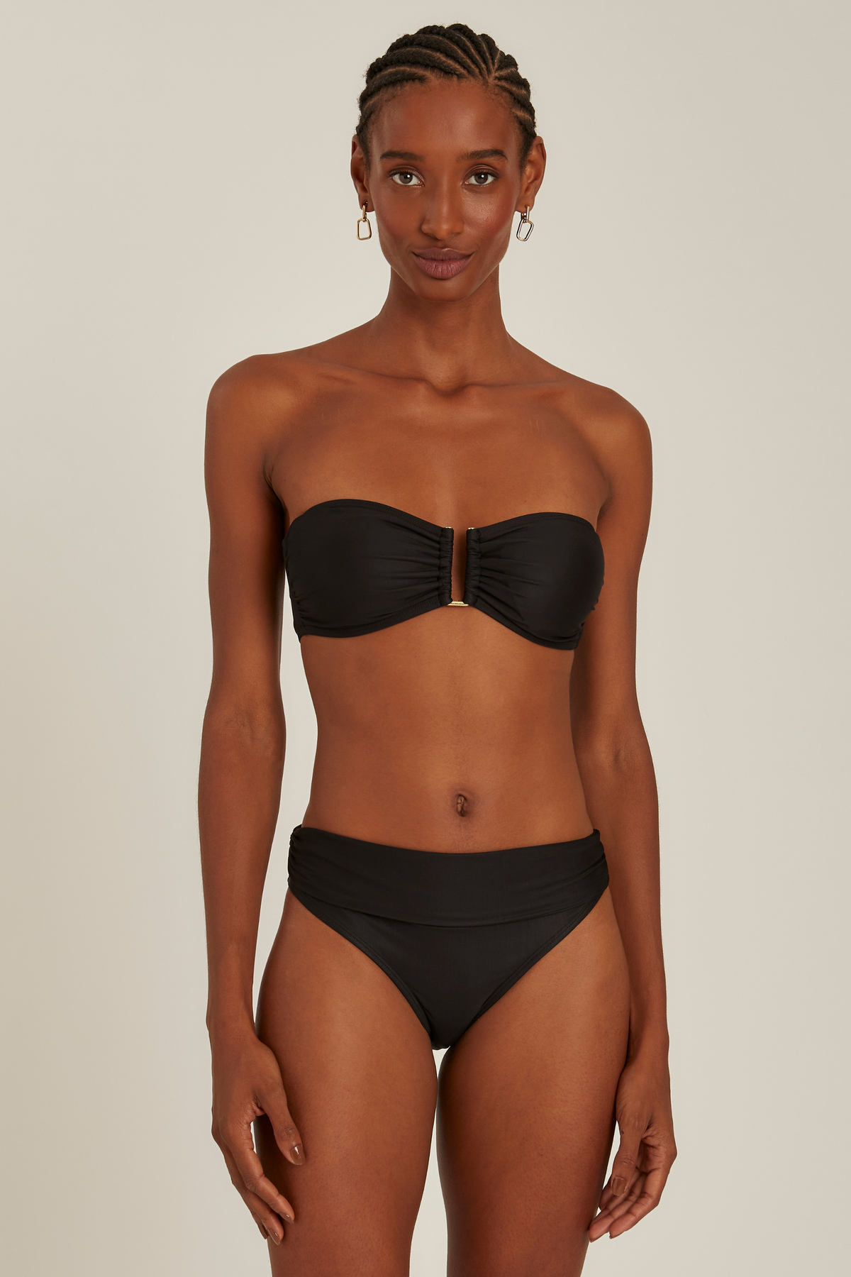 Drop Bandeau Top & Ruched High-Waist LC Bottom Bikini, 74% Polyamide, 26% Elastane, Colour: Black, Detachable strap, New Arrivals, SS25, Espace Cannelle