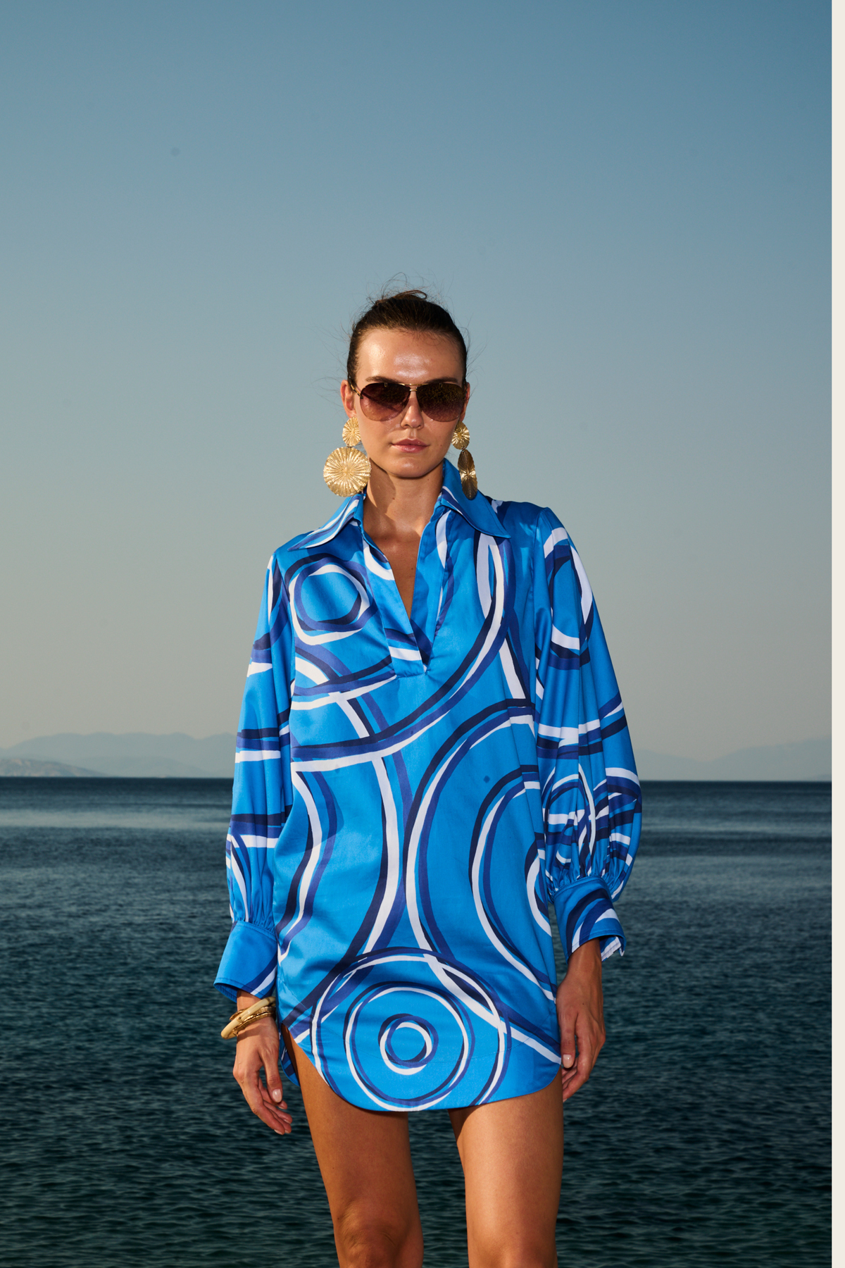 Electric Blue Printed Tunic Shirt - Themisz - ESPACE CANNELLE - SS26 - New Arrivals