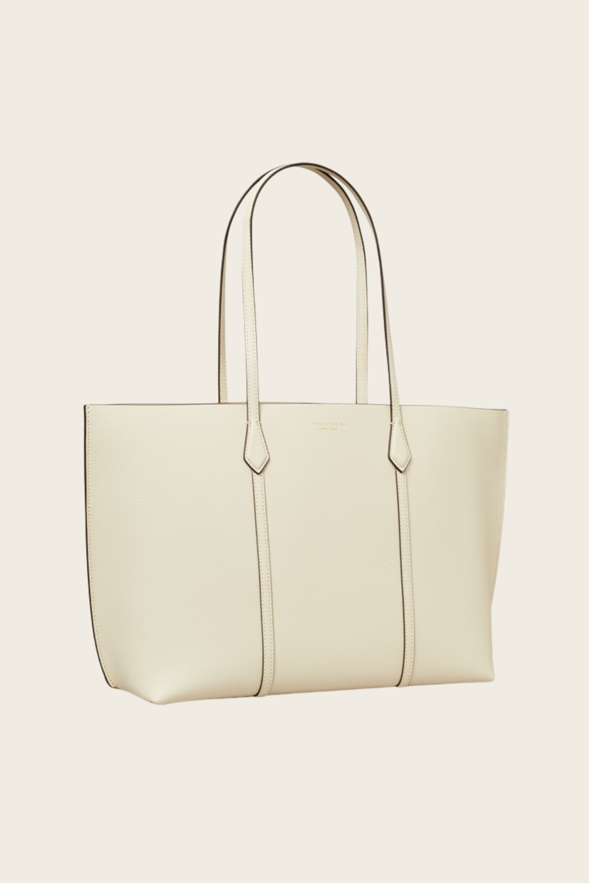 Ivory Perry tote with long handles and vertical front stitching