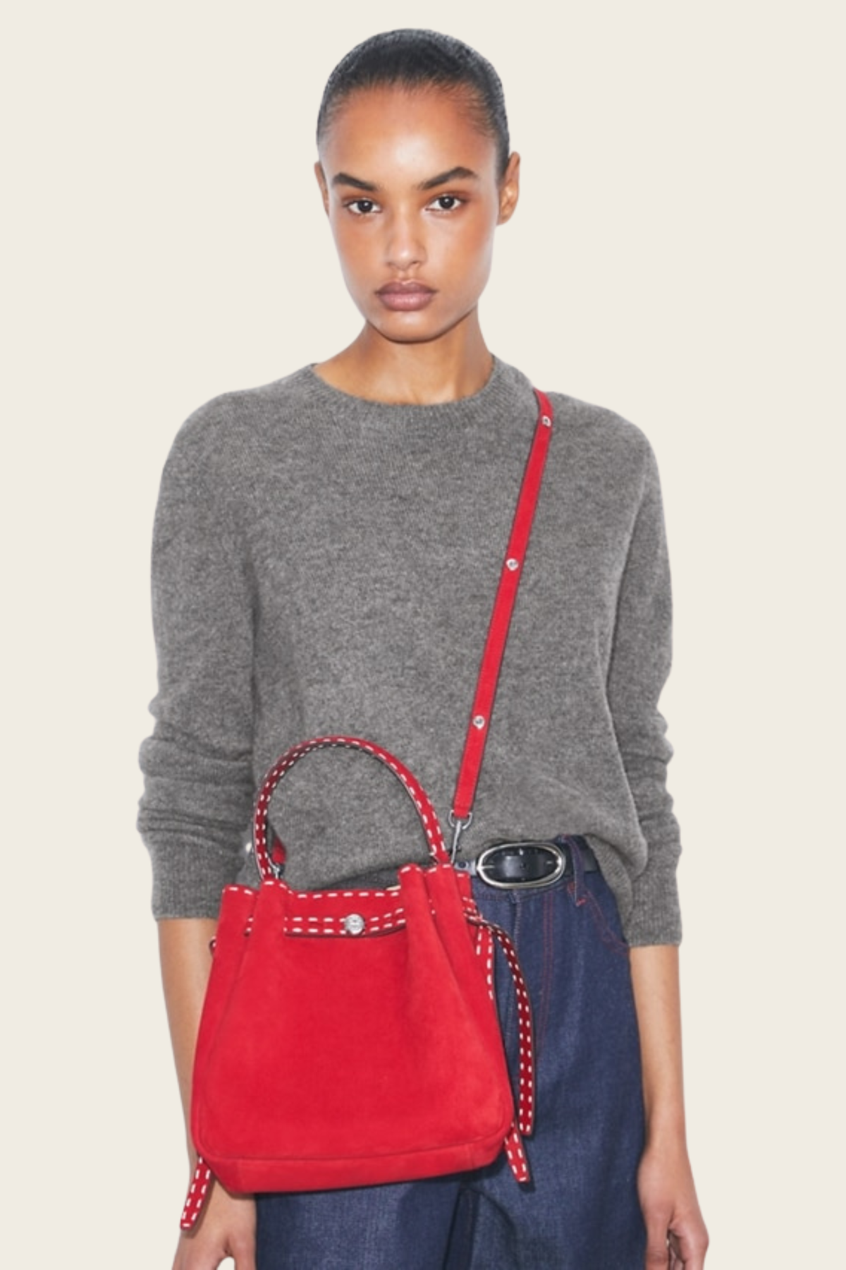 Romy Suede Pick Stitch Bucket Bag - Tory Burch - ESPACE CANNELLE