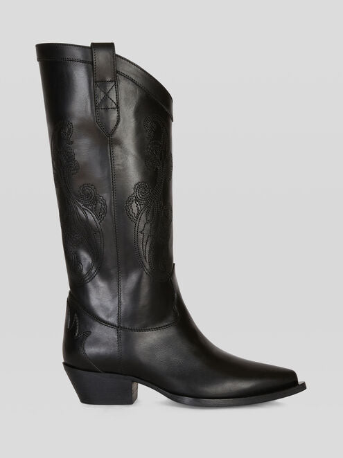 Leather Boots with Paisley Embroideries