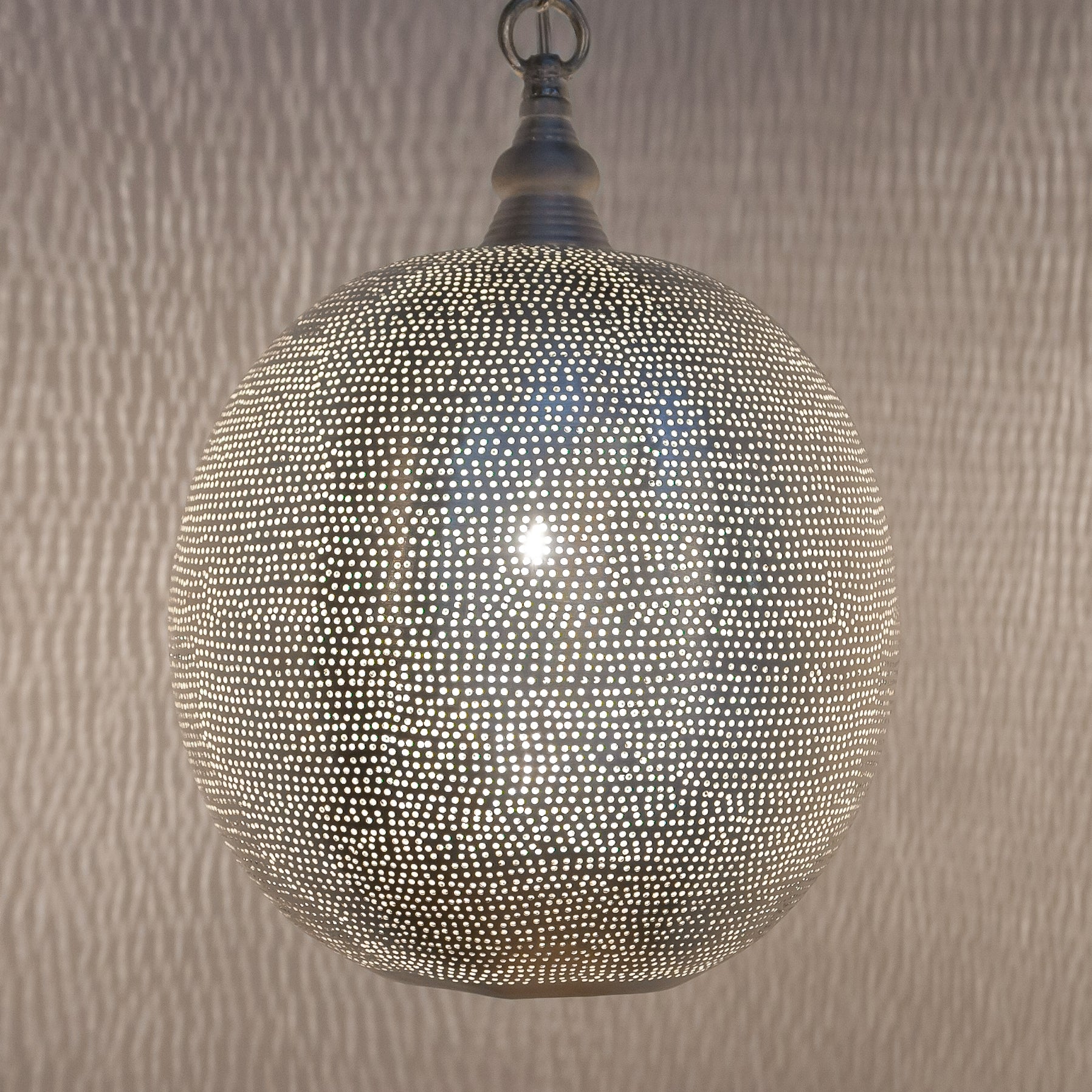 Pendant Lamp - Ball - Filisky M by Zenza, Silver, Dimensions; H 37 x D 27 cm, Handcrafted, Made in Egypt, New Arrivals, Home Decoration,  Exclusive, Espace Cannelle