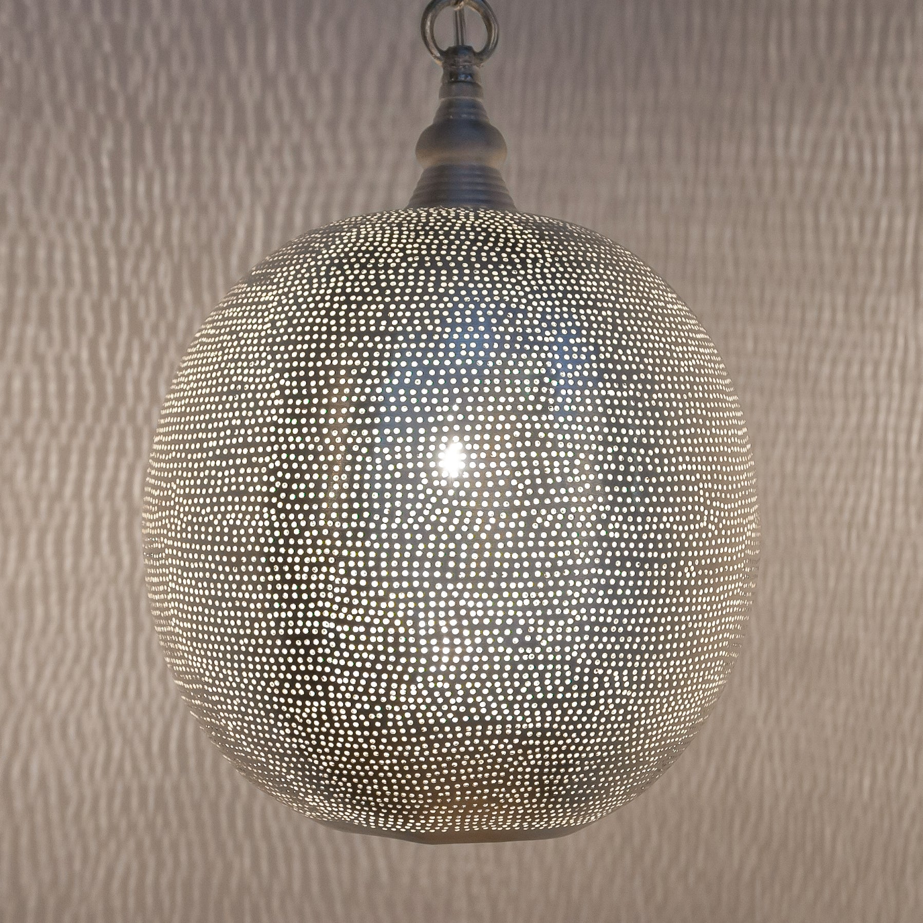Pendant Lamp - Ball - Filisky M by Zenza, Silver, Dimensions; H 37 x D 27 cm, Handcrafted, Made in Egypt, New Arrivals, Home Decoration, Exclusive, Espace Cannelle