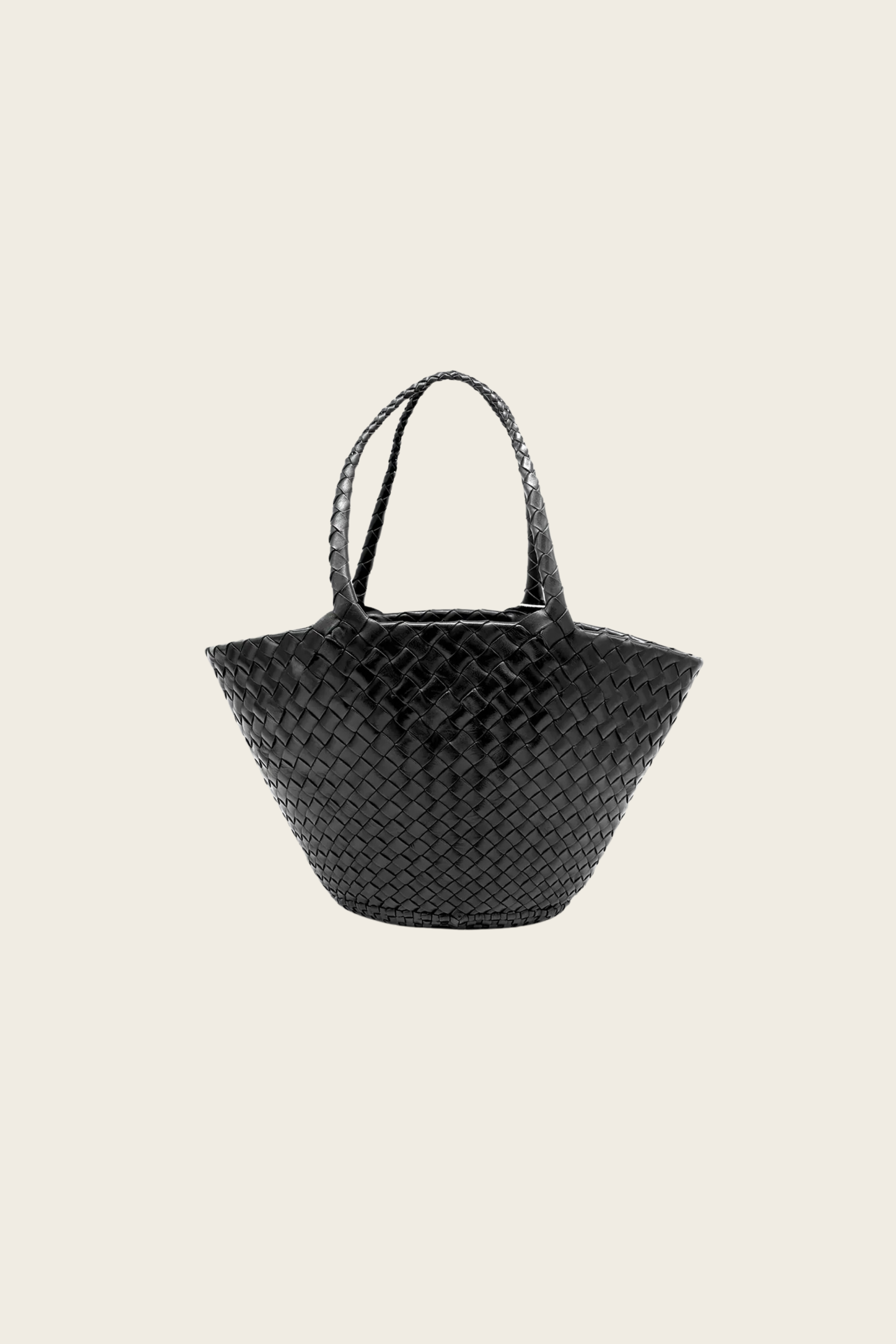 Egola Black, Composition: Handwoven buffalo calf leather, Colour: Black, Closure: Open top, New Arrivals, SS25, Espace Cannelle