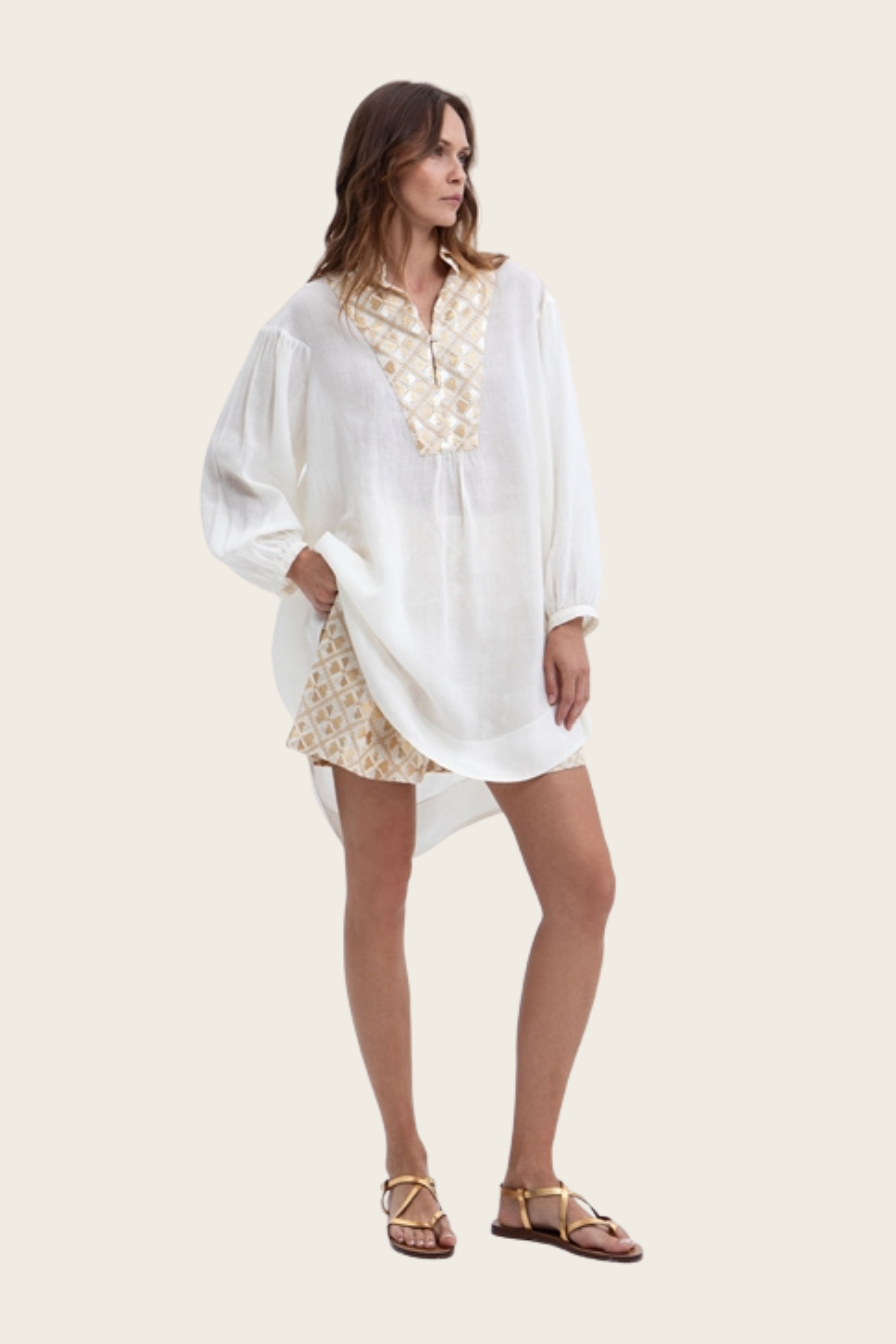Embroidered Flakes Tunic - Greek Archaic Kori - ESPACE CANNELLE