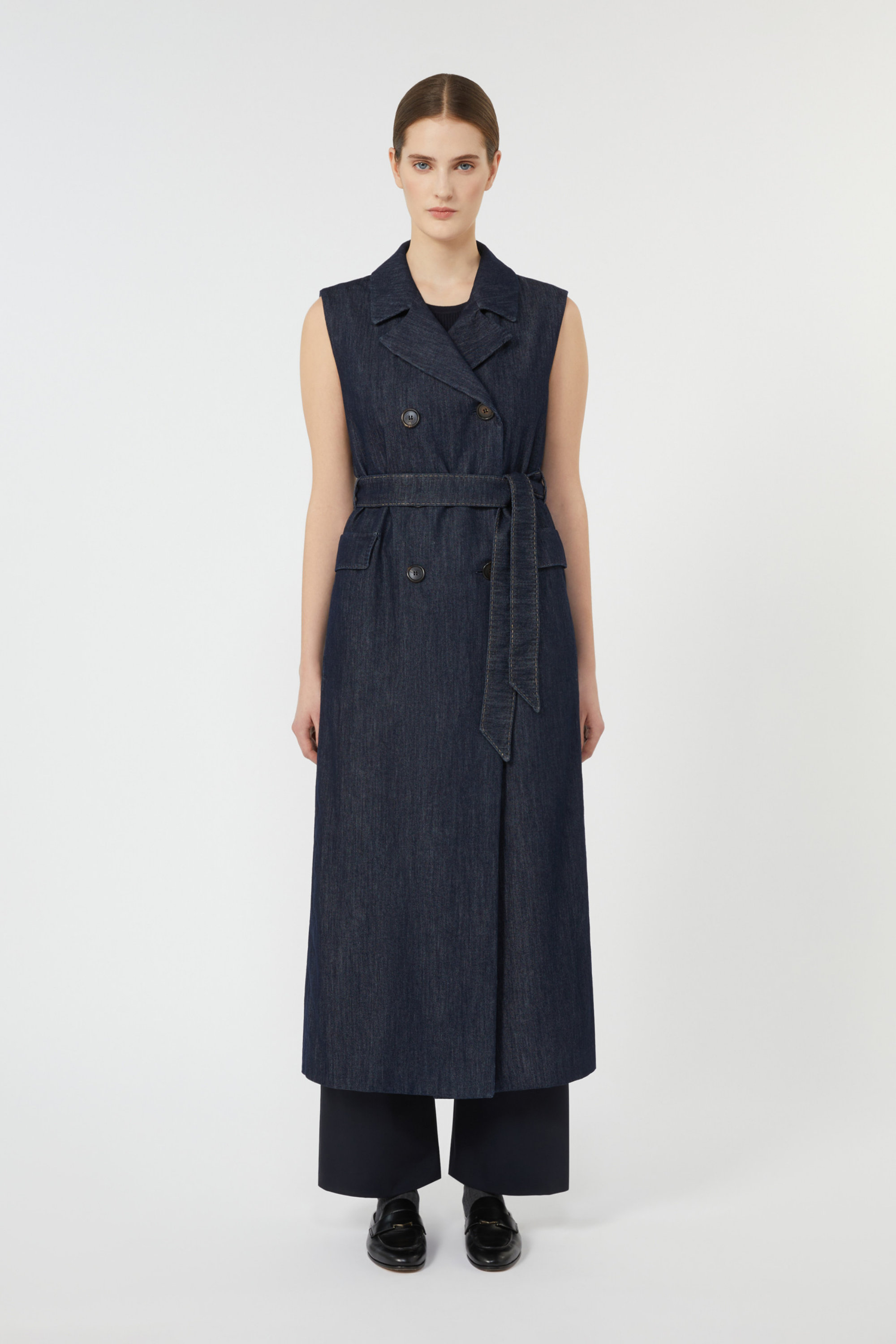 Greta Long Denim Sleeveless Coat- Max Mara