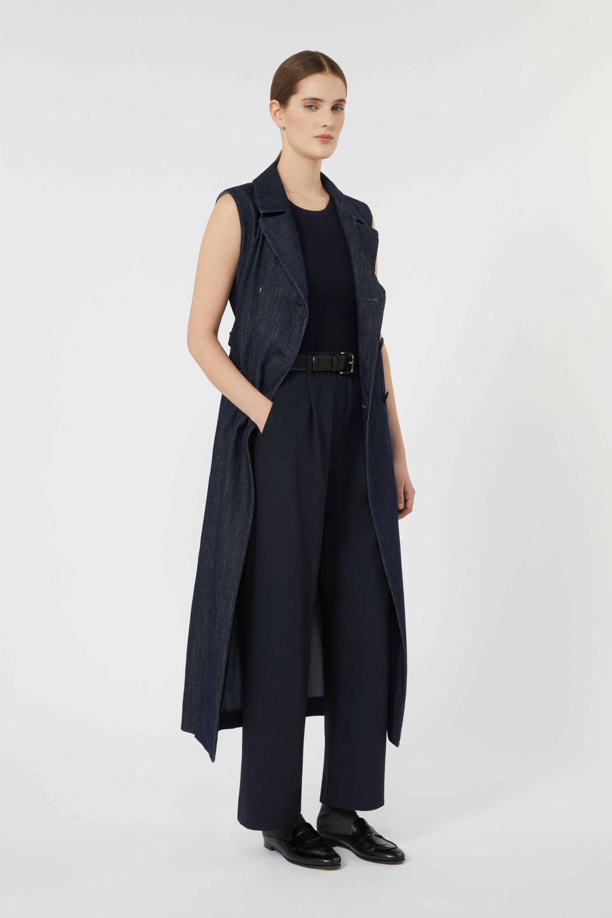 Greta Long Denim Sleeveless Coat- Max Mara
