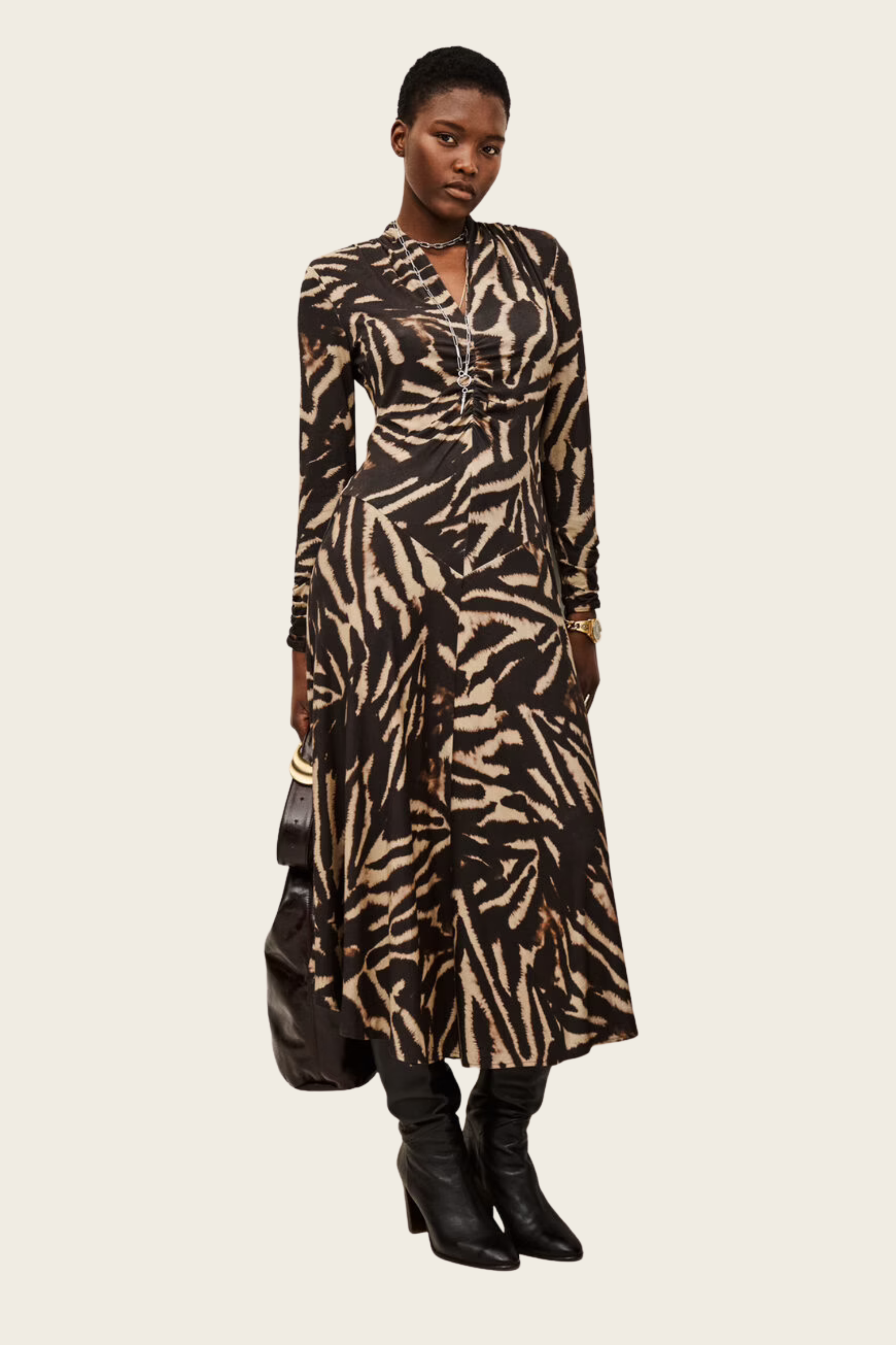 Zahira Dress, Composition: 96% Viscose, 4% Elastane, Patterned design, Fluid, comfortable fit, New Arrivals, FW25, Espace Cannelle