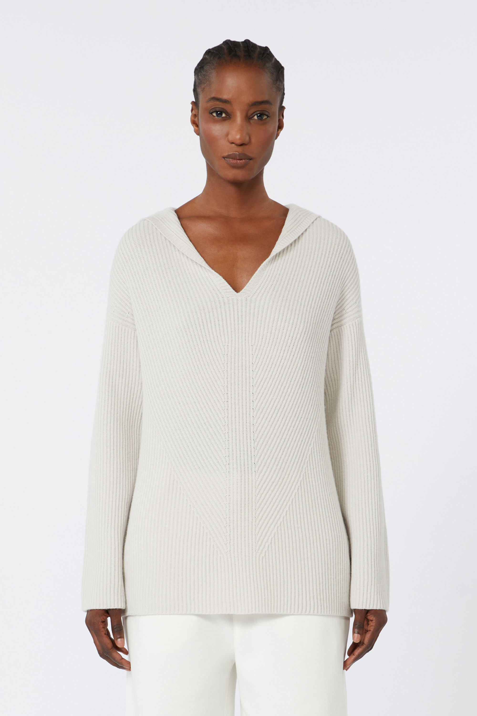 Falcone Wool Hooded Sweater, Material: 100% Wool, Colour: White, Fit: A-line, New Arrivals, FW25, Espace Cannele