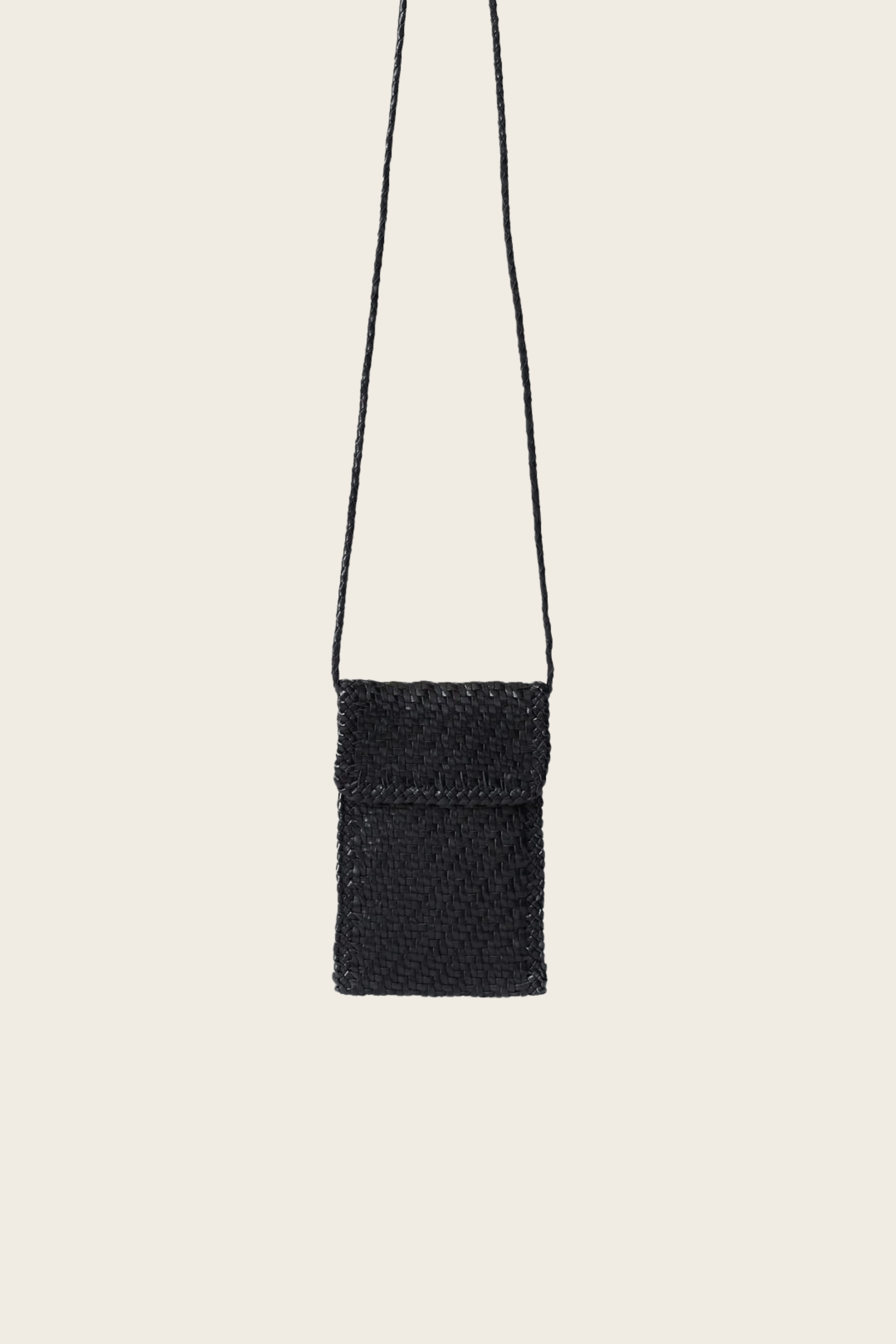 Phone Crossbody Black, Composition: Handwoven buffalo calf leather, Colour: Black, Closure: Open top, New Arrivals, SS25, Espace Cannelle