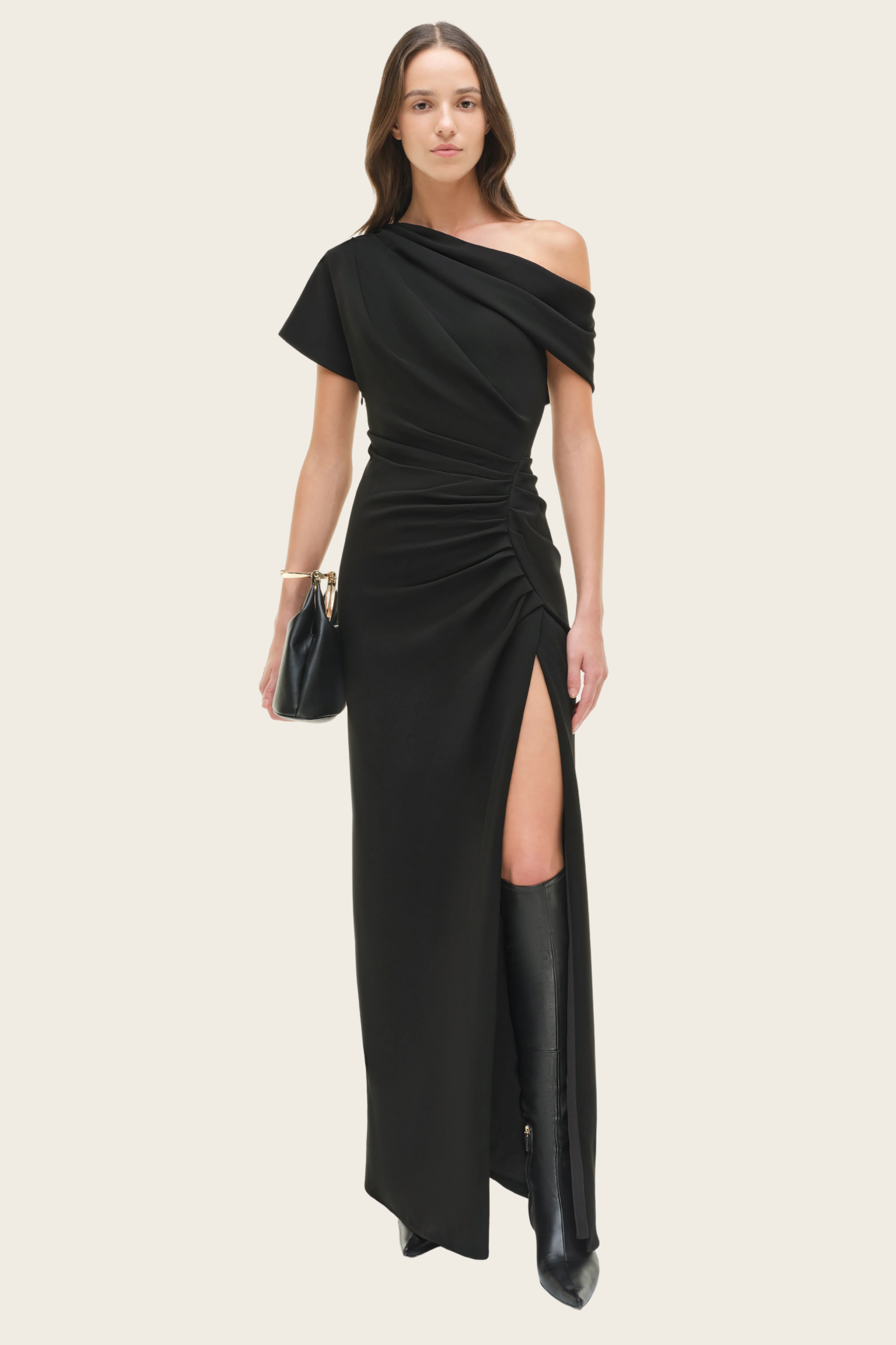 Kally Draped Midi Dress, Composition: Acetate, Colour: Black or White, Midi length, New Arrivals, SS26, Espace Cannelle