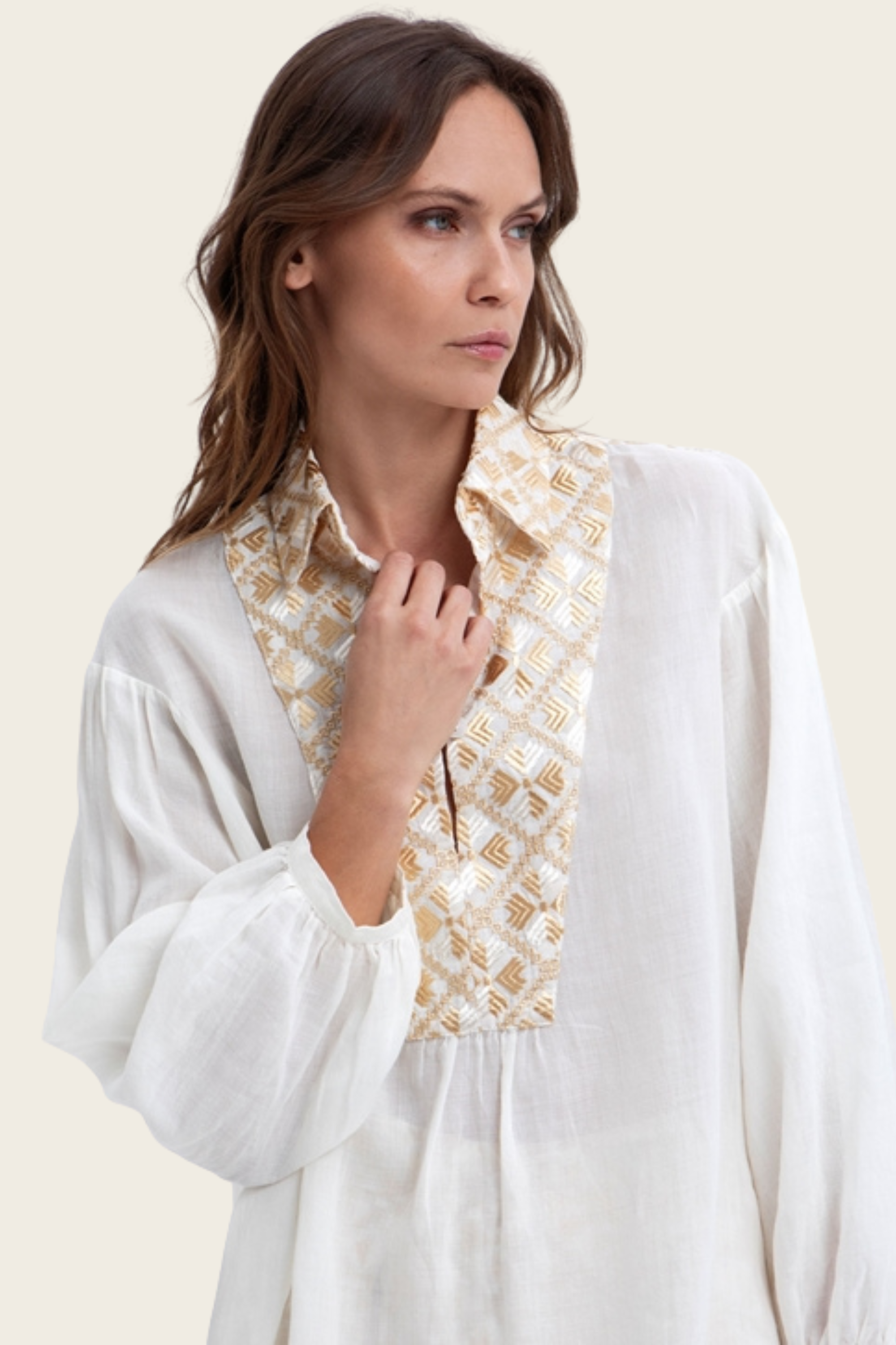 Embroidered Flakes Tunic - Greek Archaic Kori - ESPACE CANNELLE
