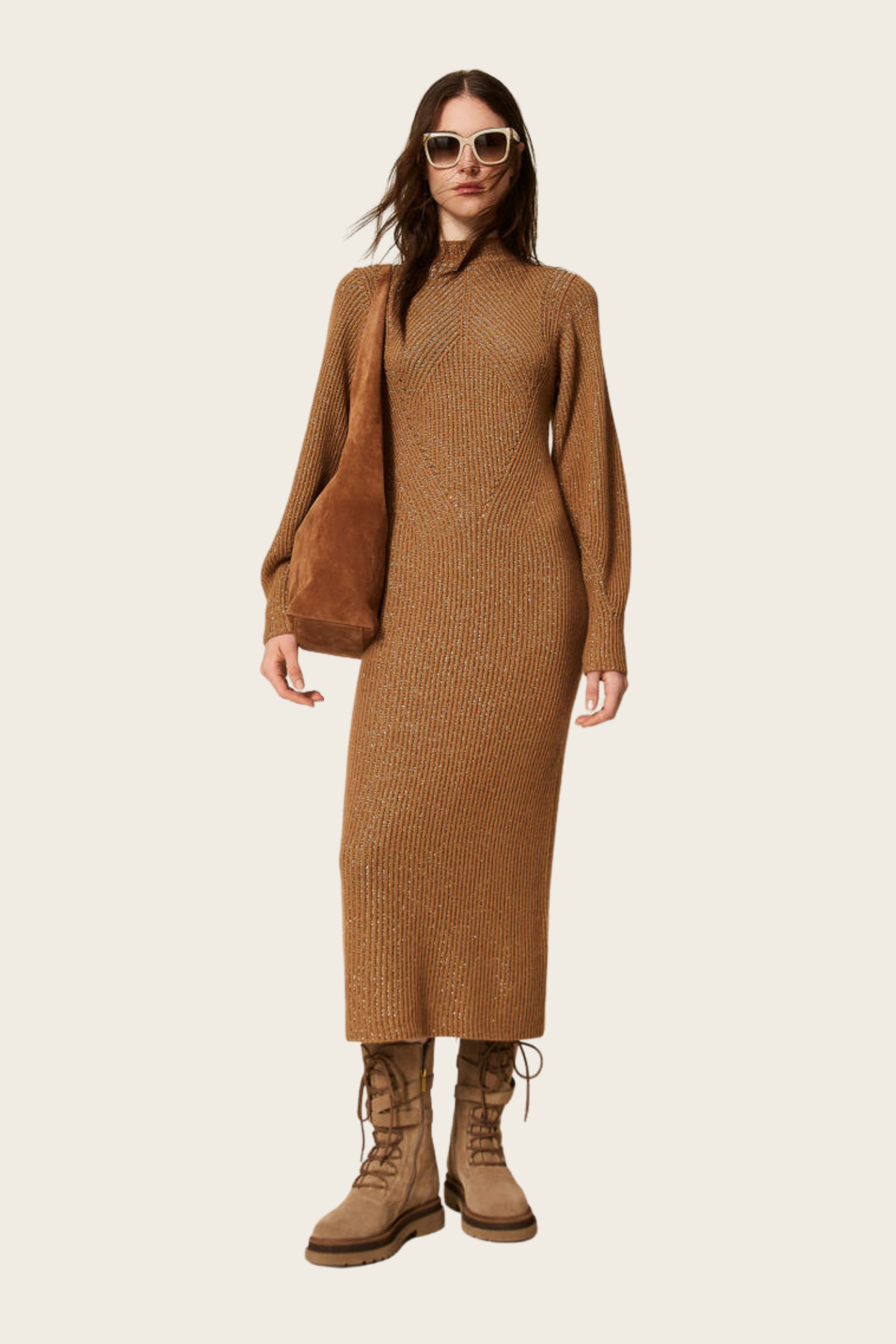 Long wool and lurex blend knit dress - Twinset