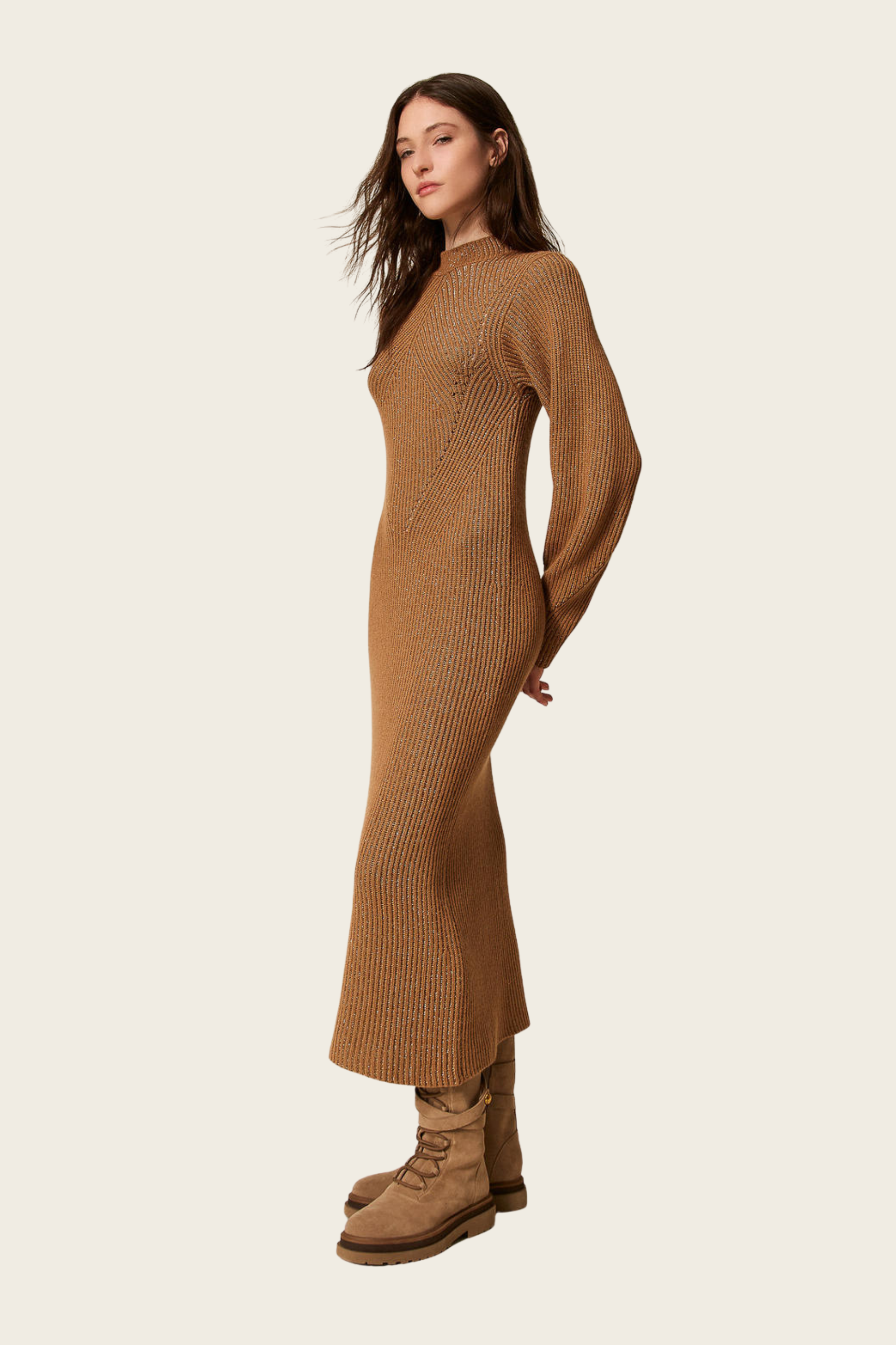 Long wool and lurex blend knit dress - Twinset