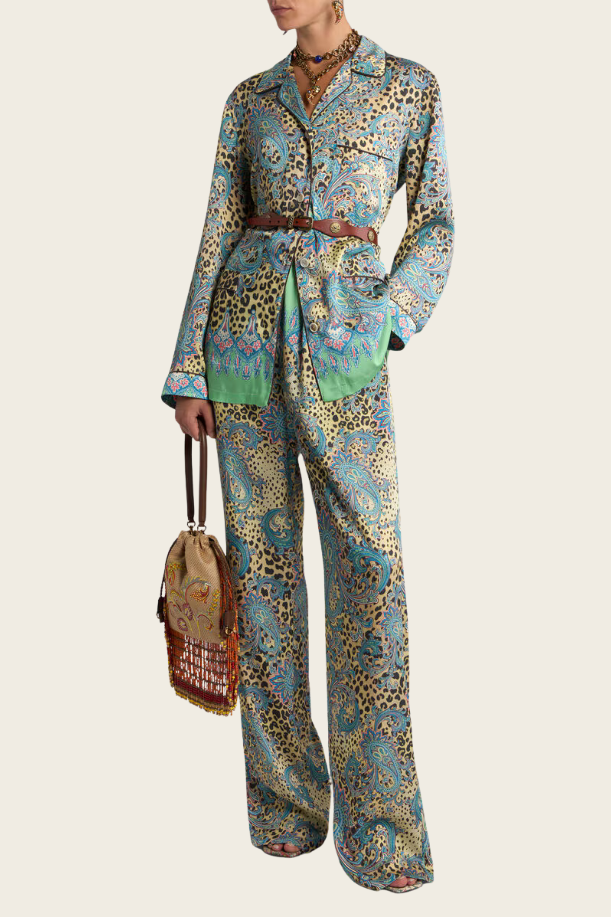 Calças Wide-Leg com Estampado Paisley e Animal Localizado - Etro