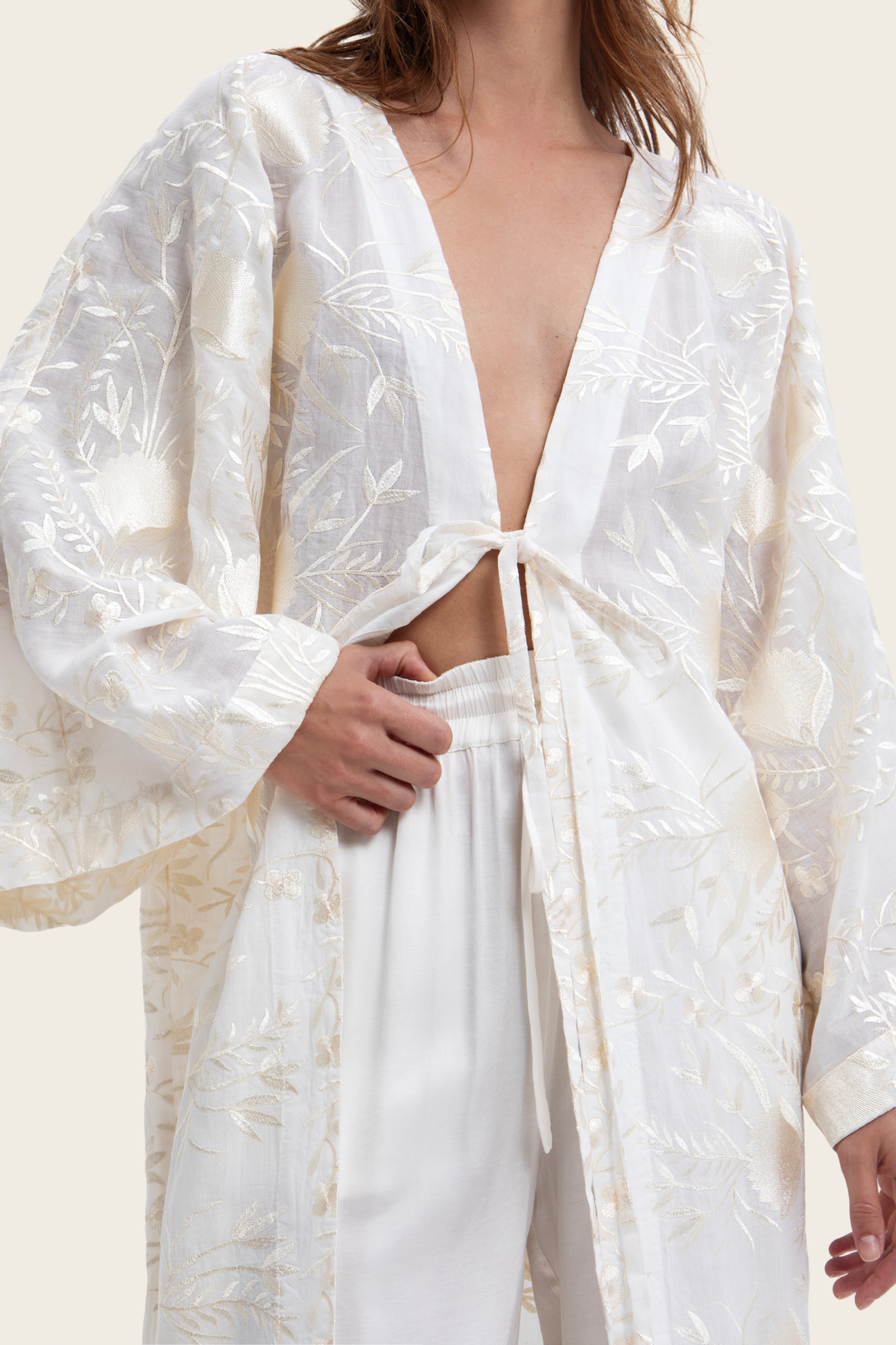 Embroidered Longline Cover-Up - Greek Archaic Kori - ESPACE CANNELLE
