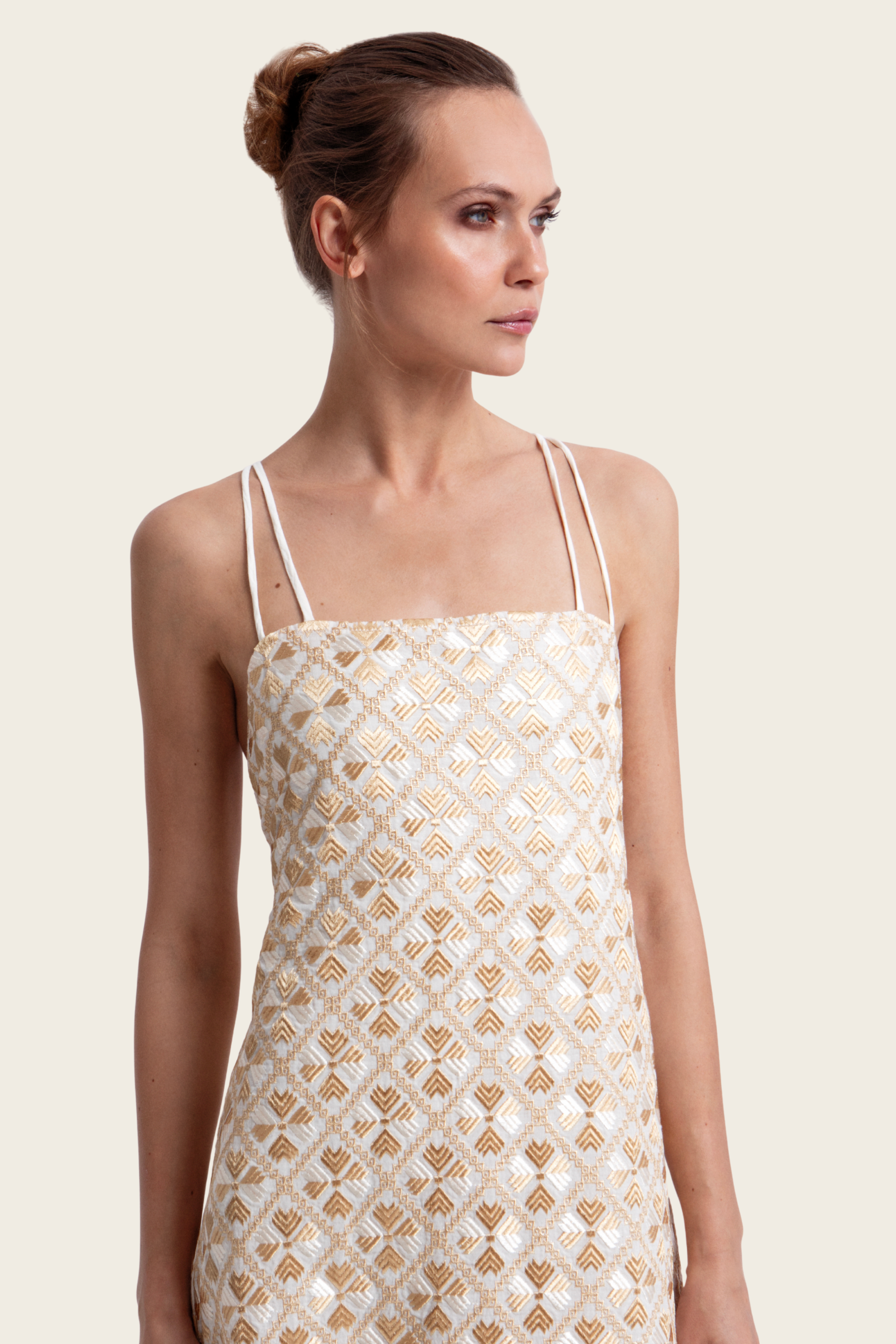 Geometric Jacquard Midi Dress - Greek Archaic Kori - ESPACE CANNELLE