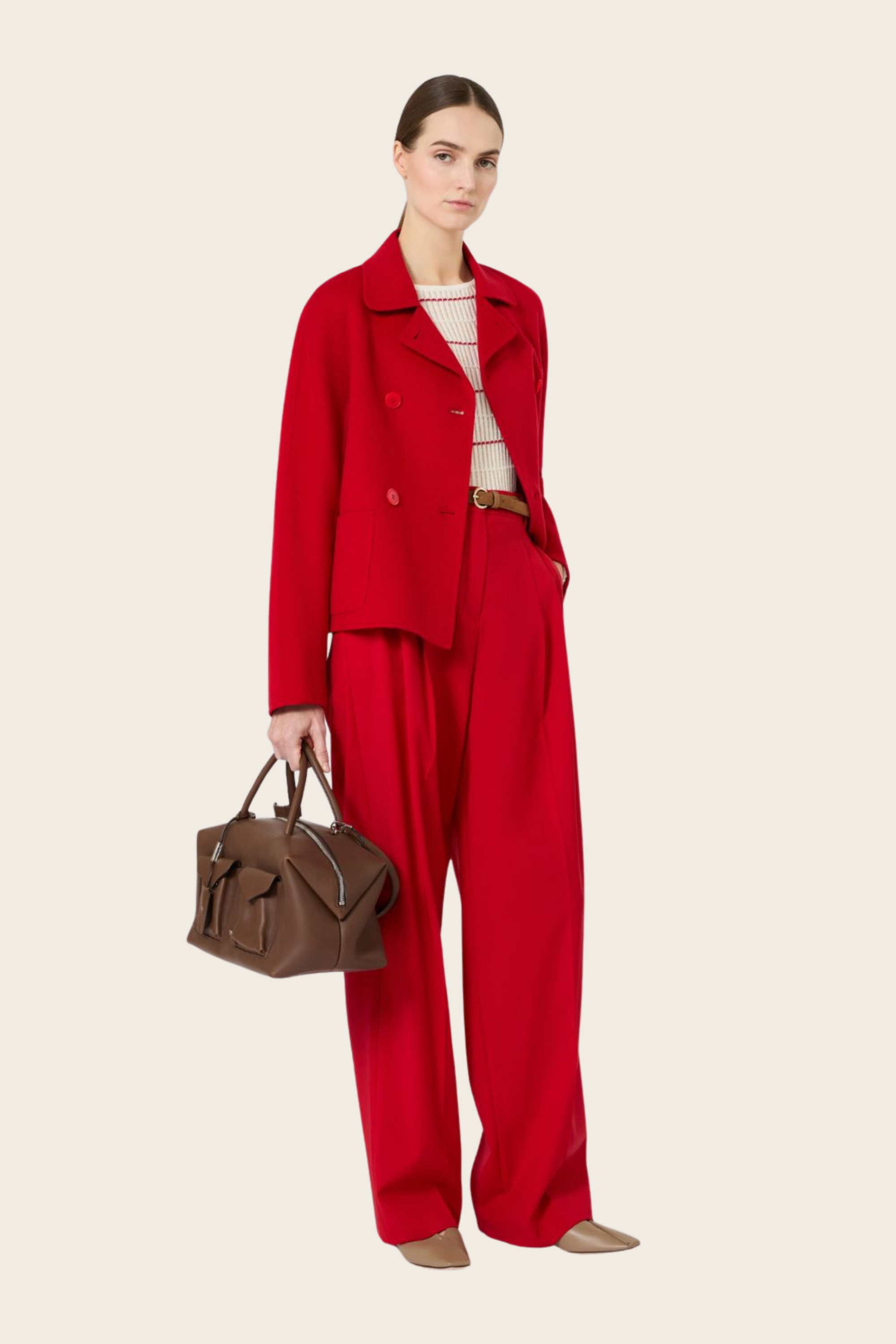 Wool, cashmere and silk boxy jacket, Composition: Fabric 88% virgin wool, 6% silk, 6% cashmere (except joining thread), Boxy fit, Colour: Red, Short length, New Arrivals, SS26, Espace Cannelle