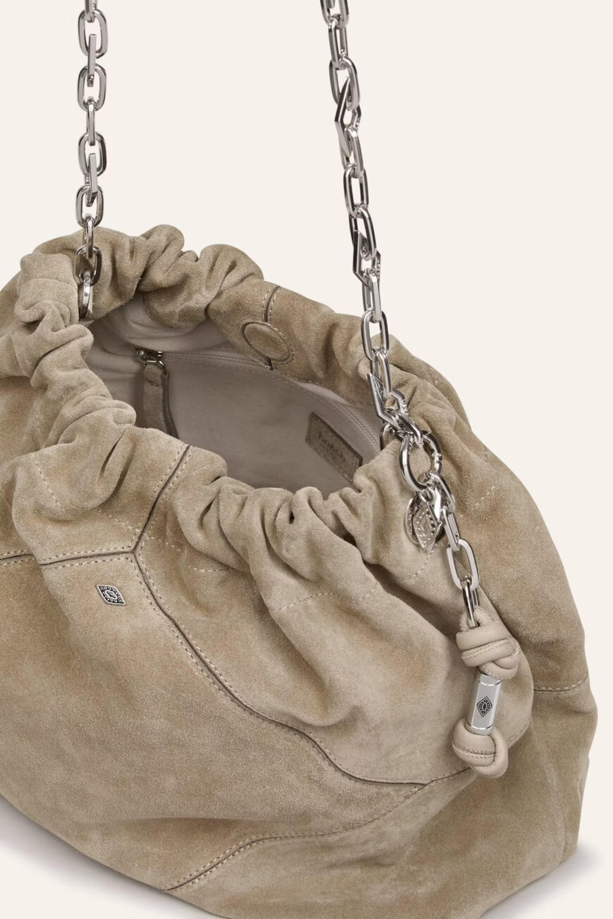 Tote Bag, Colour: Taupe Beige, 100% Croute de Cuir, Silver-tone chain with leather grip, New Arrivals, SS25, Espace Cannelle 