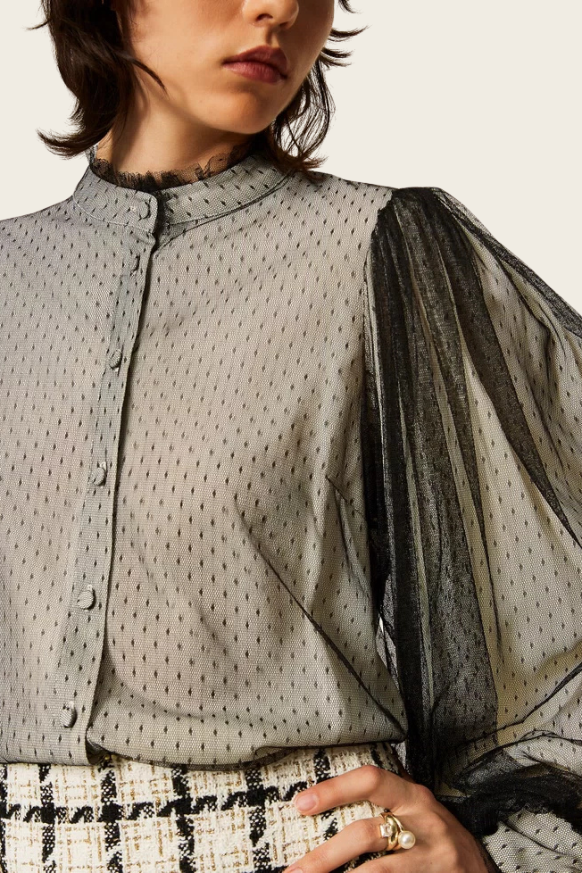Crêpe de Chine Shirt with Plumetis Tulle - Twinset