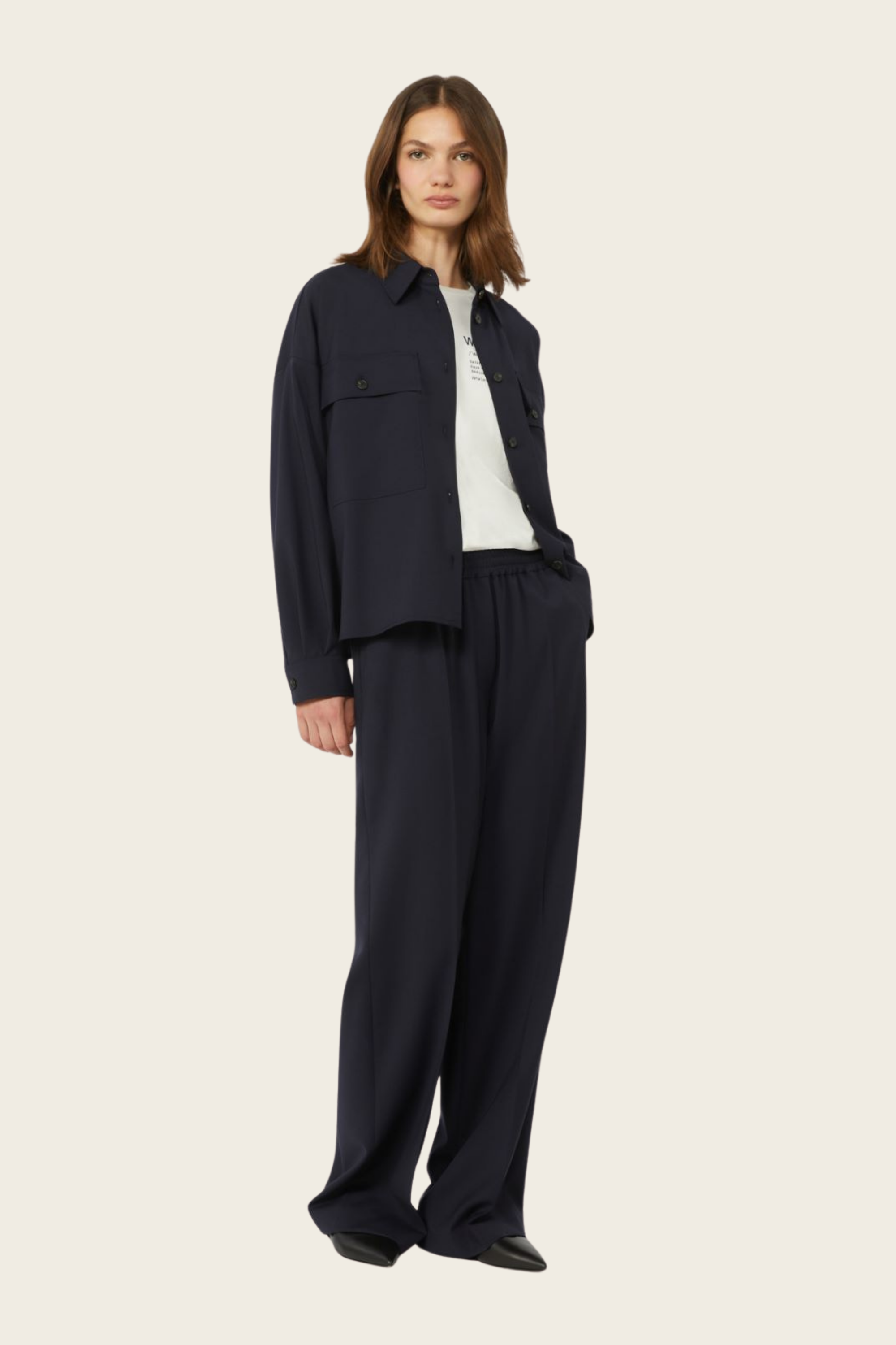 Pure woollen cloth trousers, Composition: 100% virgin wool, Colour: Navy, Straight fit, New Arrivals, SS26, Espace Cannelle
