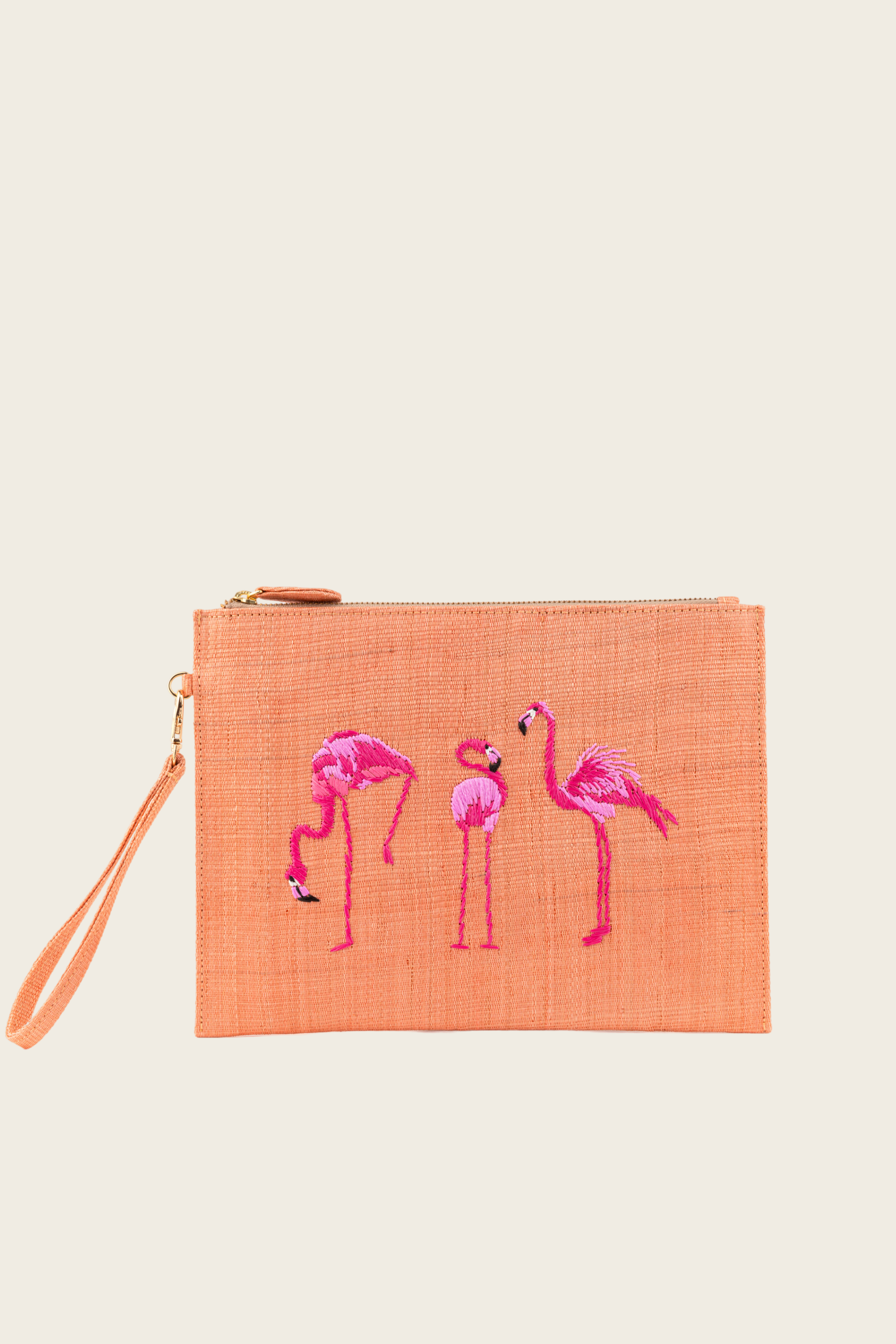 Ella Salmon Pouch, Composition: Abaca fiber (Tinalak fabric), Straw, Colour: salmon base with pink embroidery, Zip closure, New Arrivals, SS25, Espace Cannelle