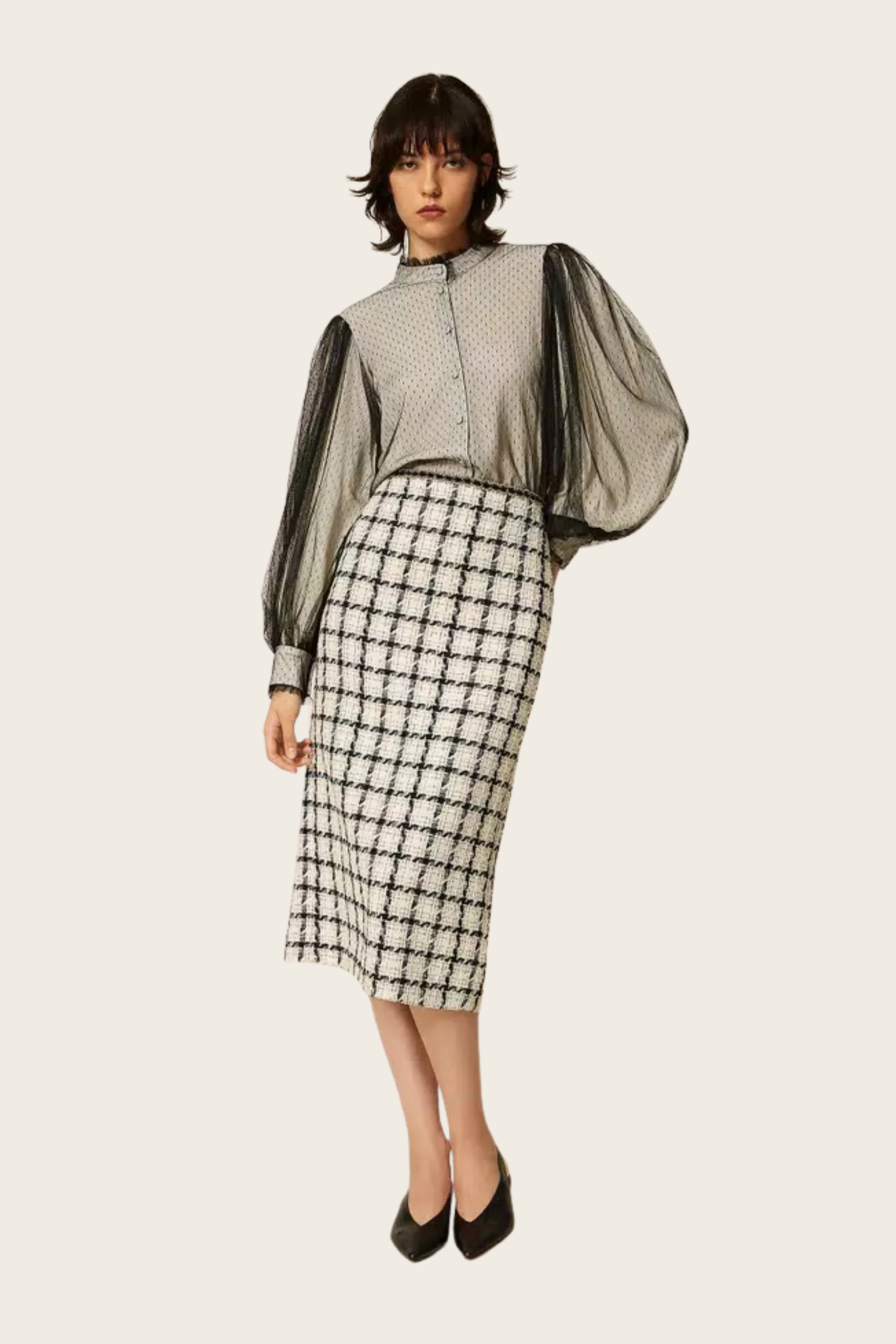 Crêpe de Chine Shirt with Plumetis Tulle - Twinset