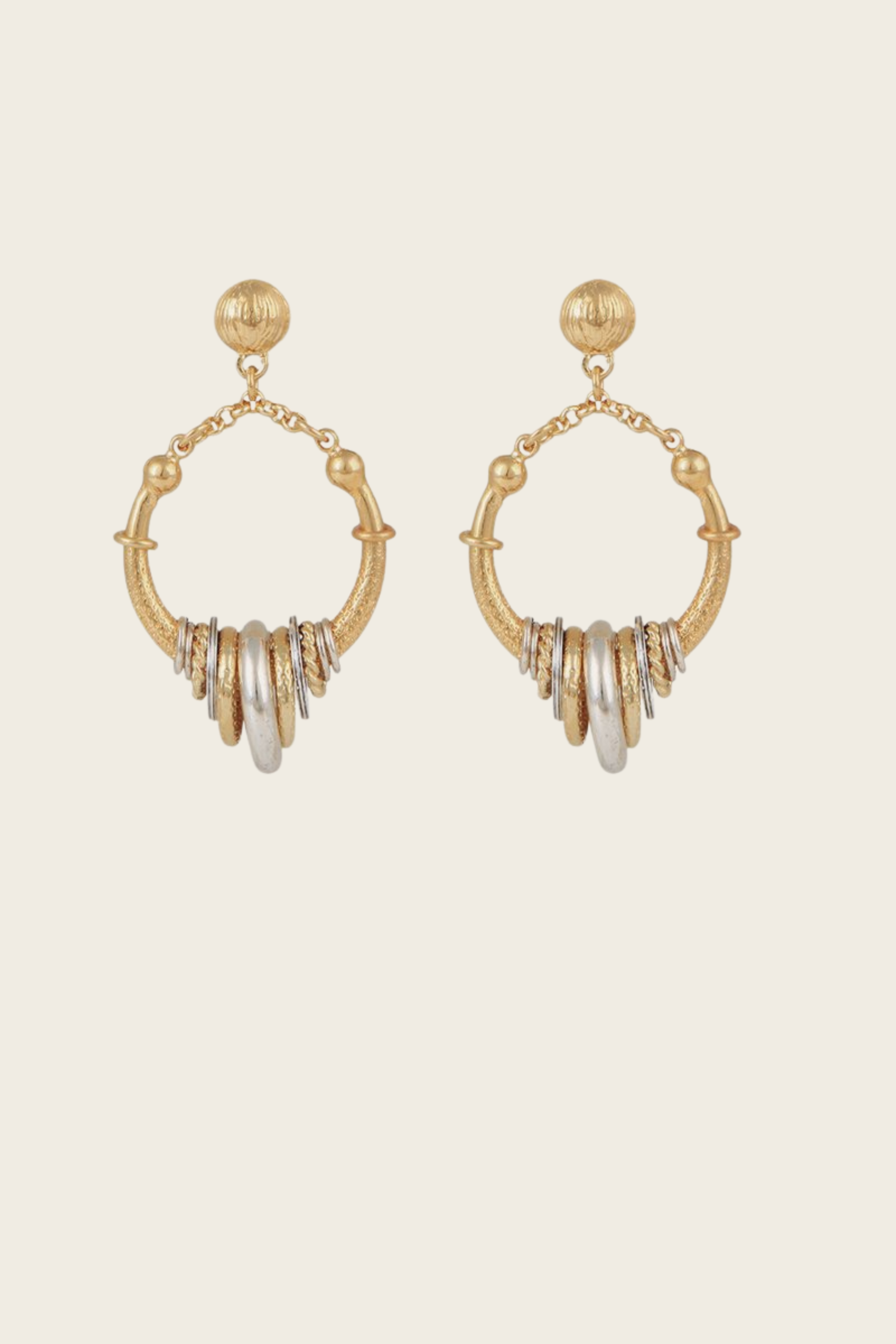 Maranzana Earrings Mini, Material: Gold-plated metal, Colour: Gold &amp; Silver, Design: Cascading textured rings, hand-assembled, New Arrivals, FW25, Espace Cannelle