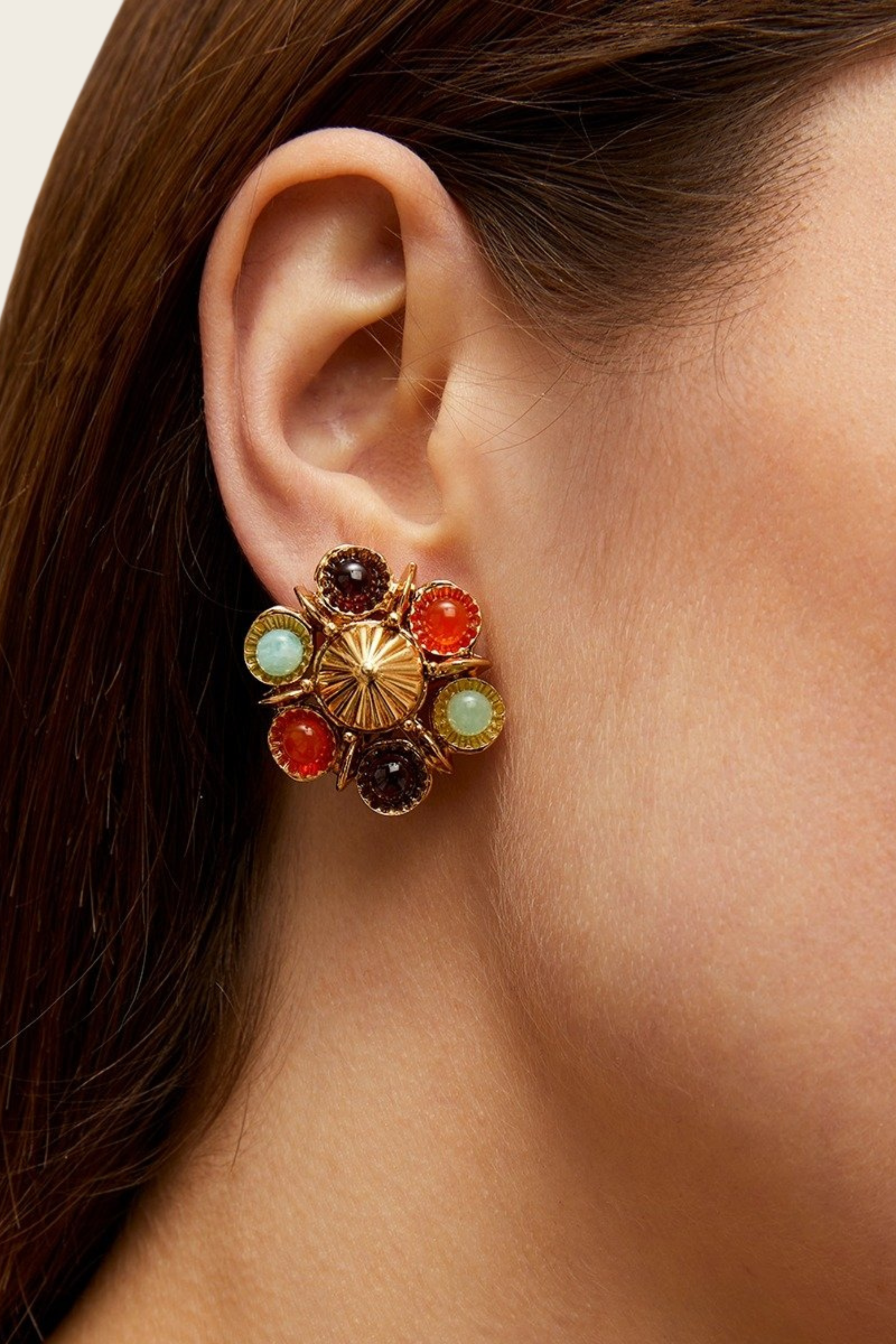 Amazonite & Carnelian Augusta studs earrings - Gas Bijoux