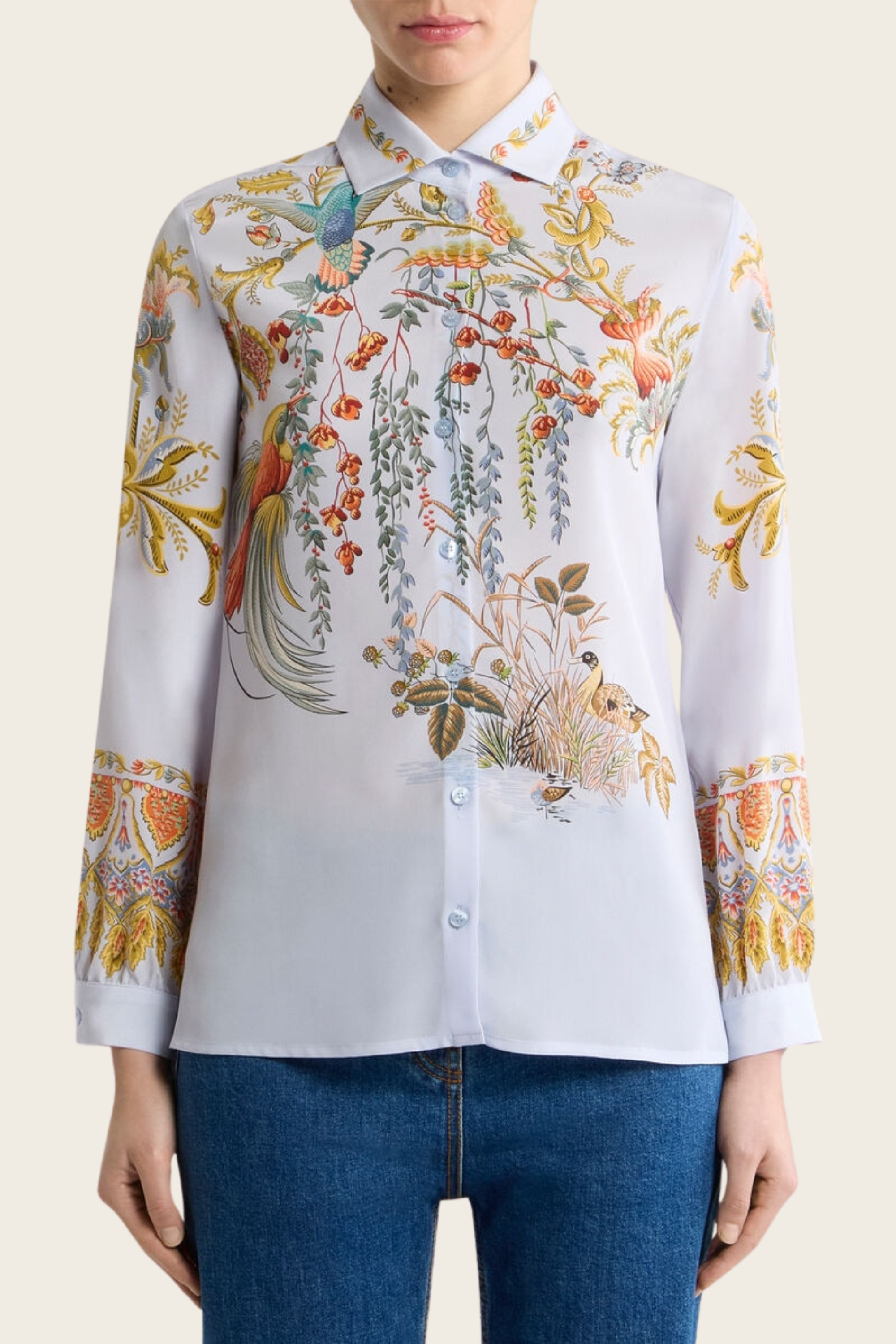 Silk Shirt with Placed Flora and Fauna Print - Etro