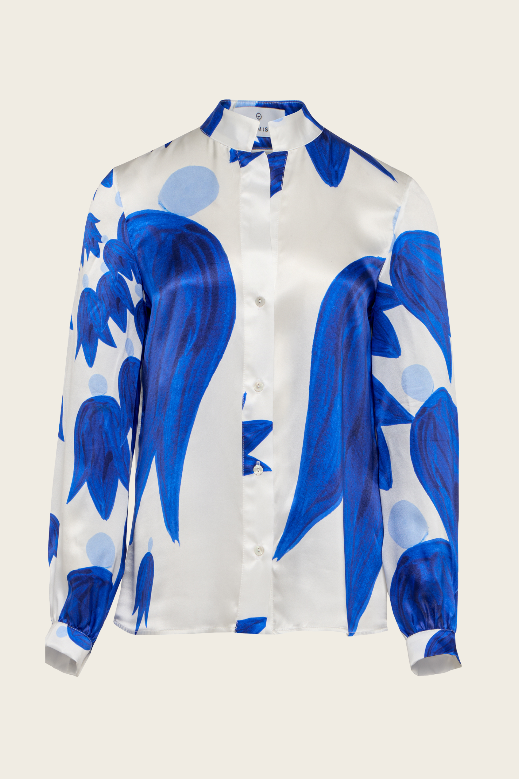Blue Floral Printed Silk Shirt - Themisz