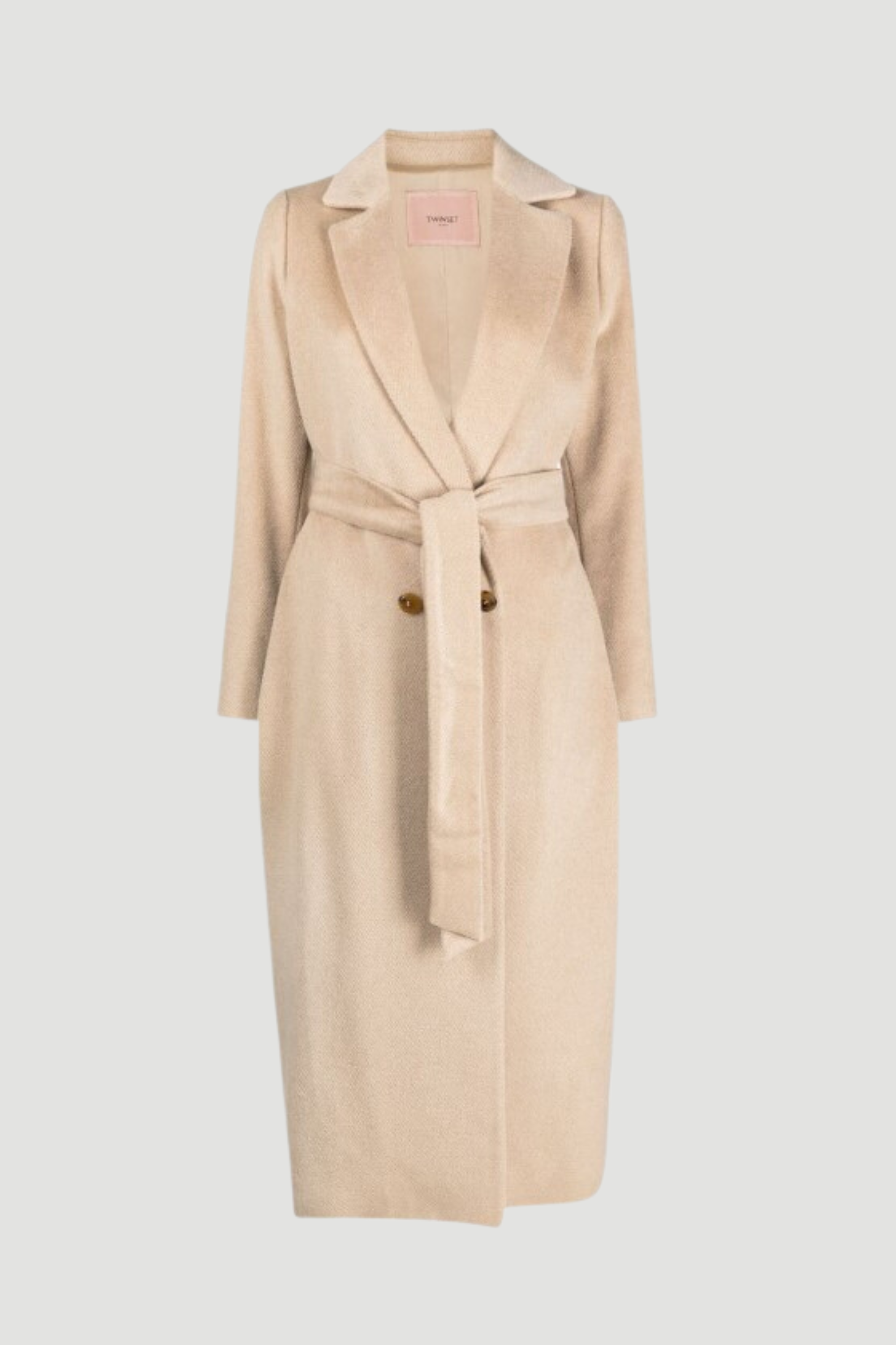 Double-breasted Belted Long Coat - Twinset