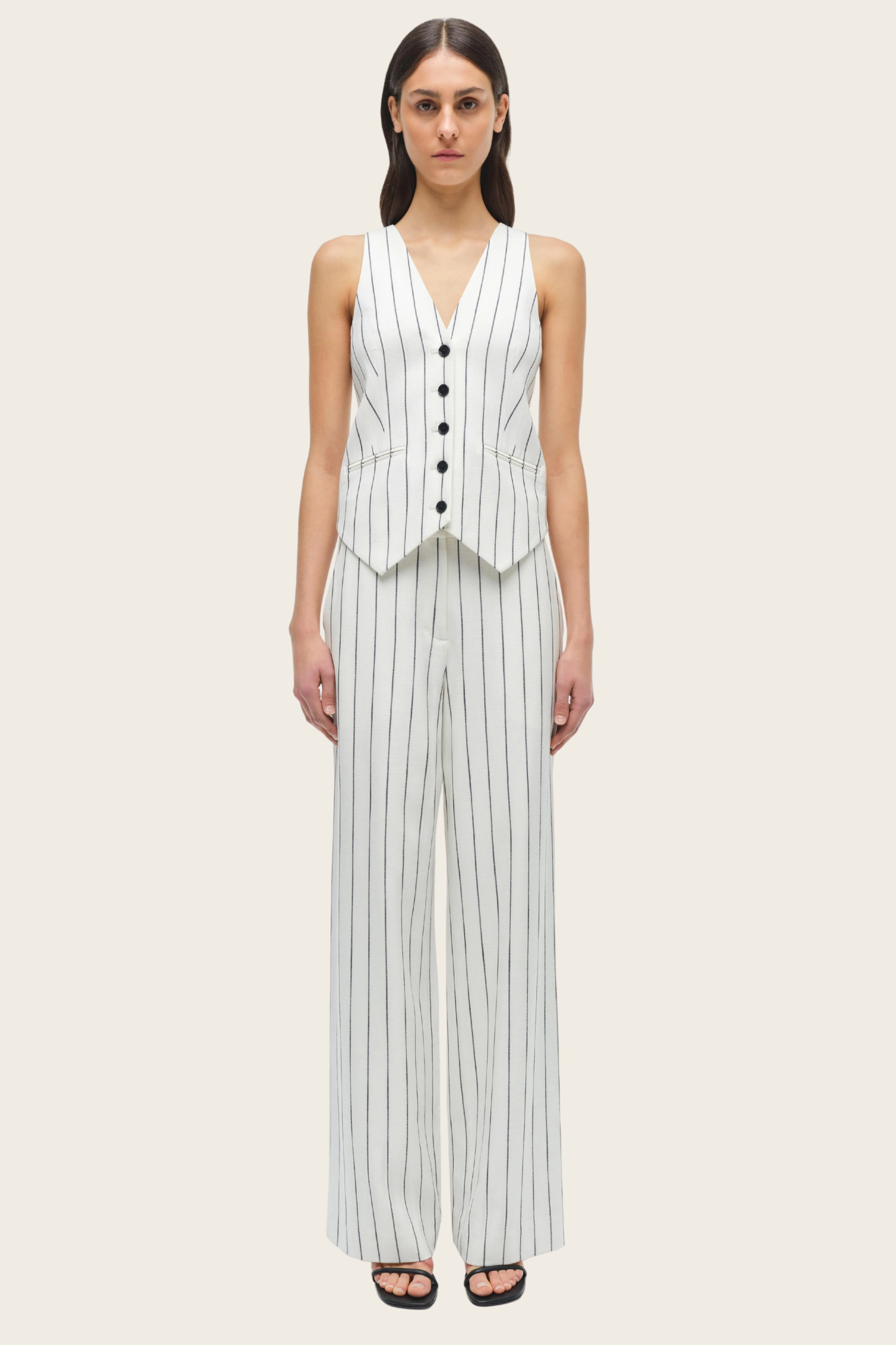 Sabina Vest & Trousers Set, Shell: 58% Viscose, 40% Polyester, 2% Spandex, Colour: Midnight Stripe, Fit: Tailored, New Arrivals, FW25, Espace Cannelle