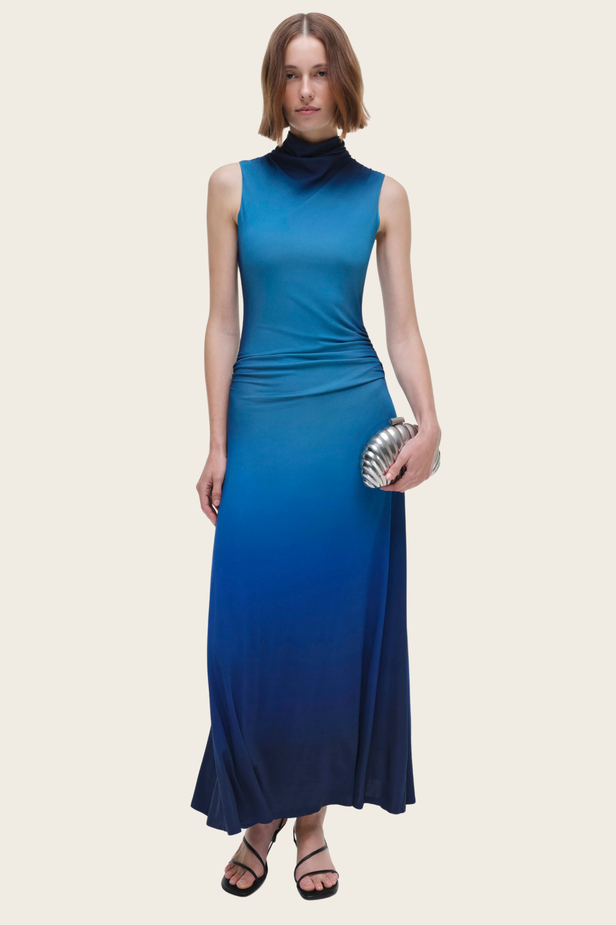 Aldina Sleeveless Midi Dress, Shell: 96% Rayon, 4% Spandex, Colour: Chromatic Teal, Fit: Body-skimming midi silhouette, New Arrivals, SS25, Espace Cannelle