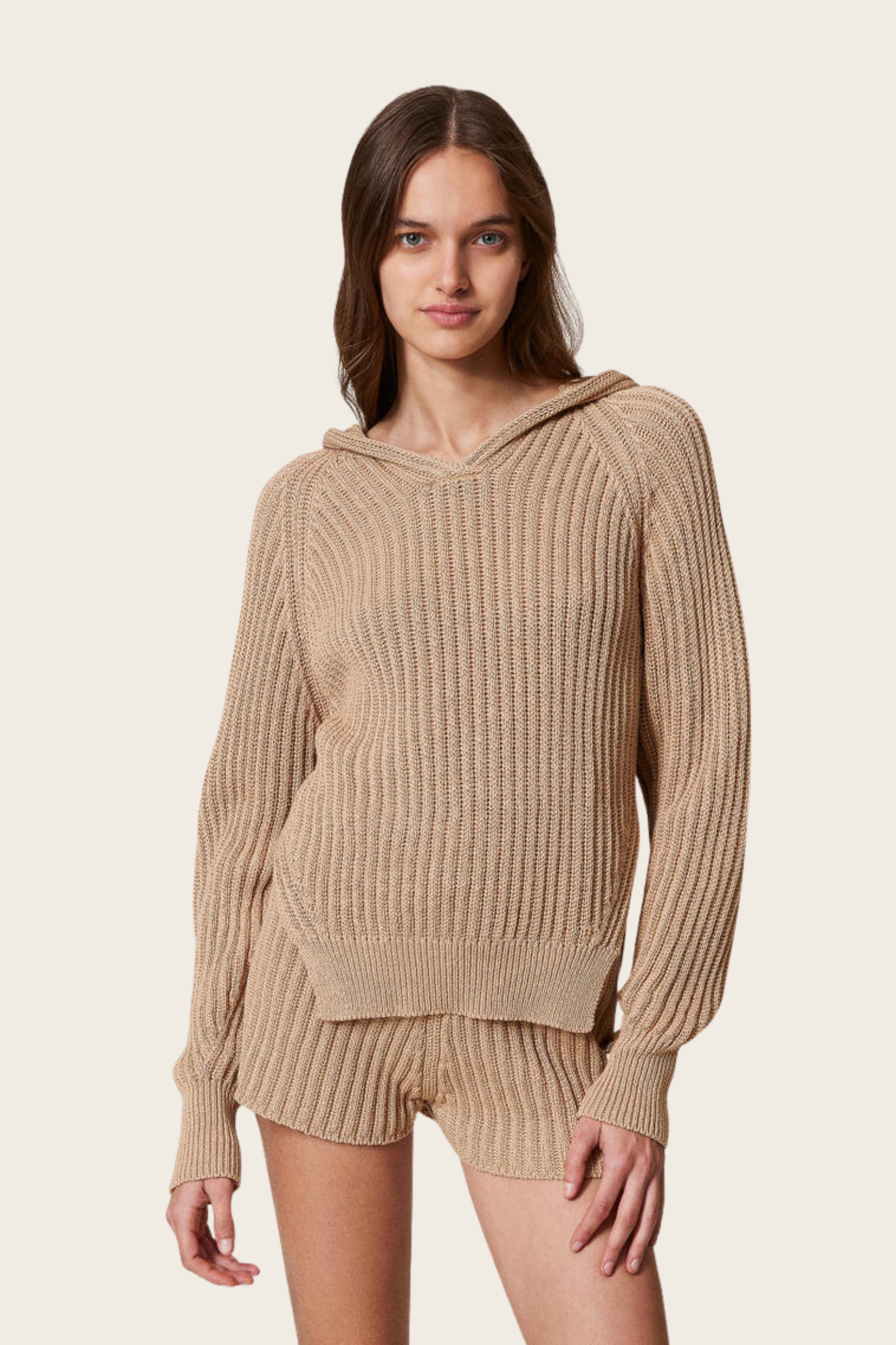 Camisola canelada com capuz – Twinset