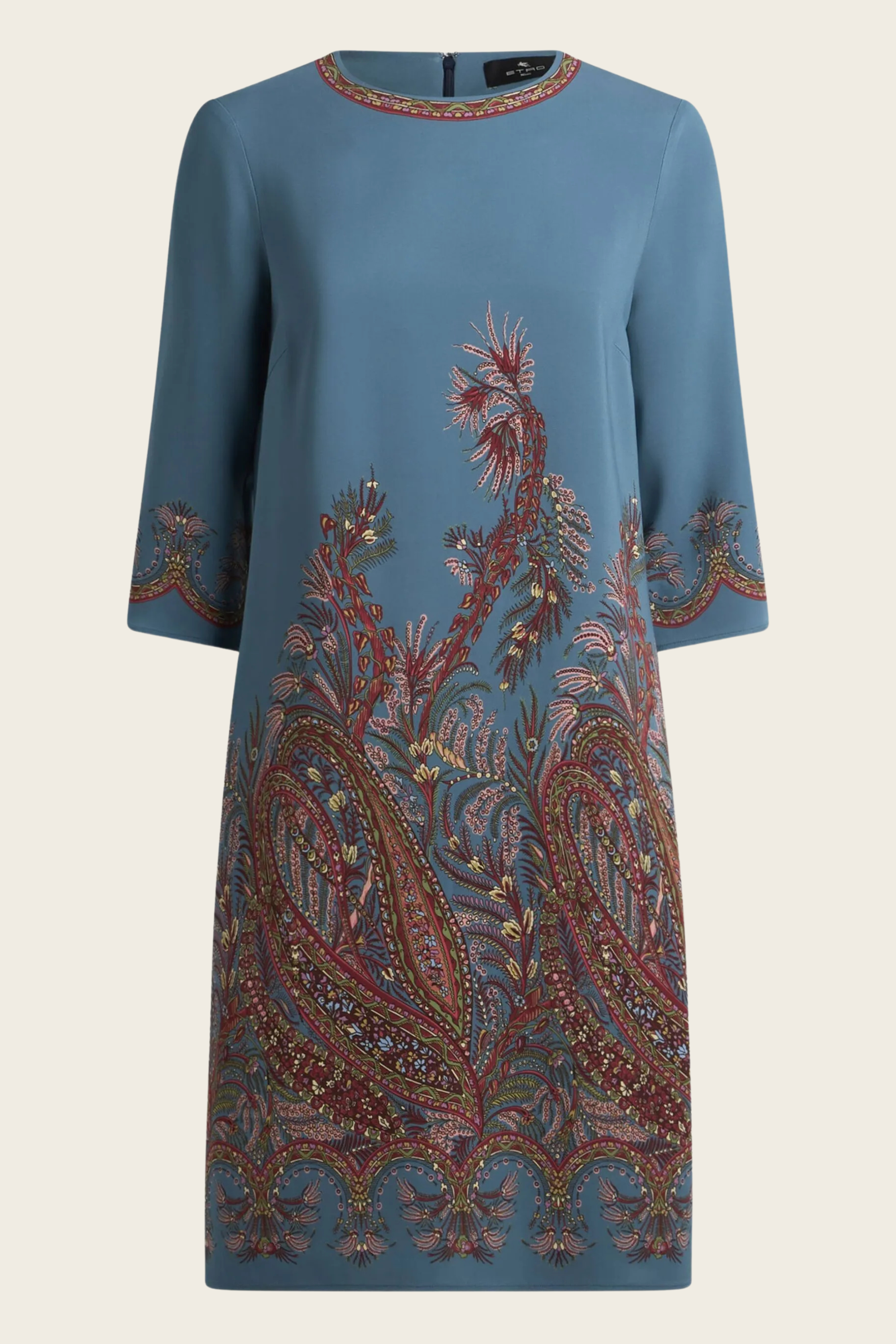 Paisley Print Mini Dress, Material: 100% Fabric, Colour: Steel blue with paisley print, A-line Fit, New Arrivals, FW25, Espace Cannelle