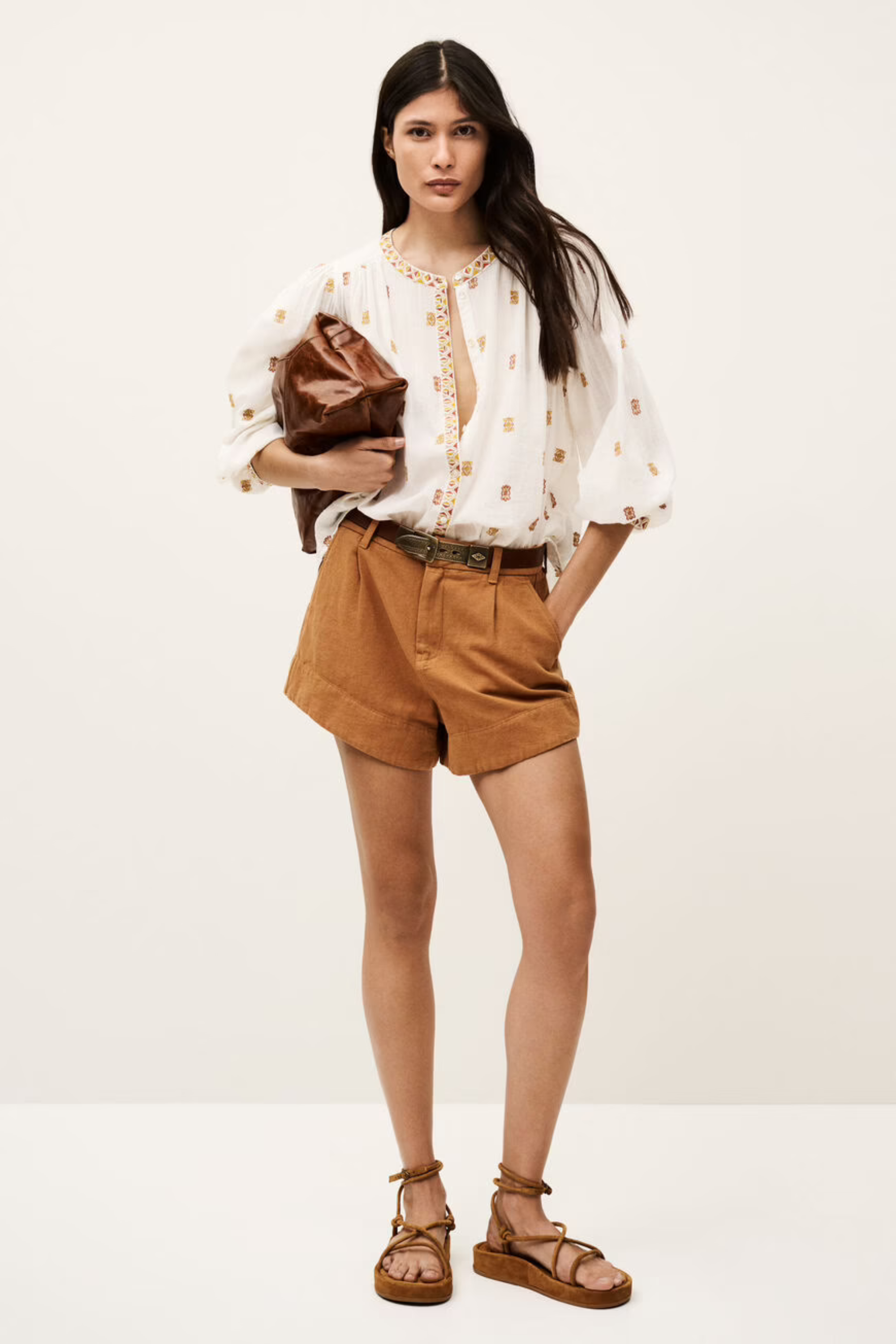 Daphne pleated loose-fitting shirt, 100% Cotton, Colour: Off-White, Long with gathered cuffs, New Arrivals, SS25, Espace Cannelle