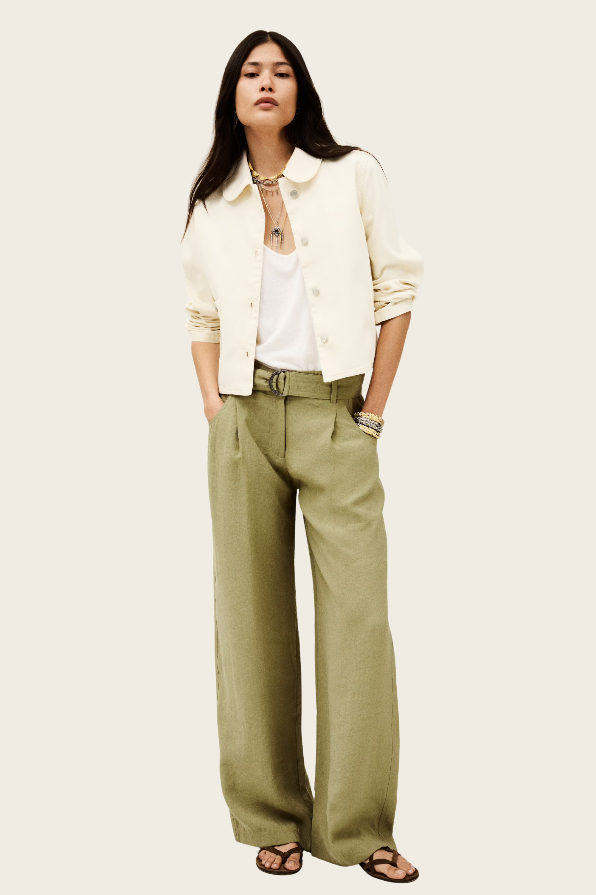 Dola Pants, Material: 90% Modal, 10% Recycled Polyester, Colour: Kaki, Fit: Relaxed, tapered leg, New Arrivals, FW25, Espace Cannelle