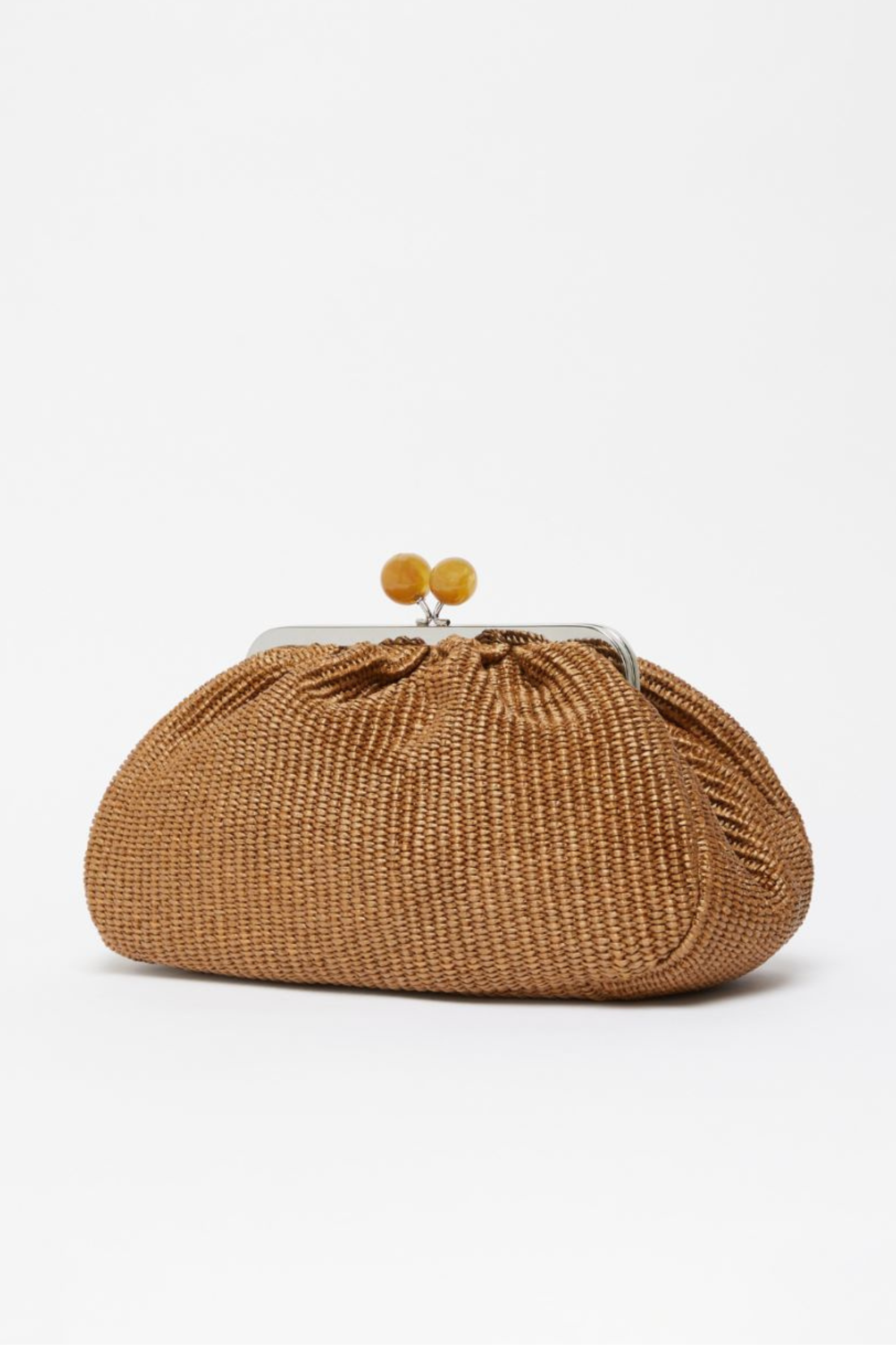 Medium raffia-effect Pasticcino bag, Composition: 52% Cotton, 48% Polyamide, Colour: Tobacco, Double removable shoulder strap (leather and chain with leather detail), New Arrivals, SS25, Espace Cannelle