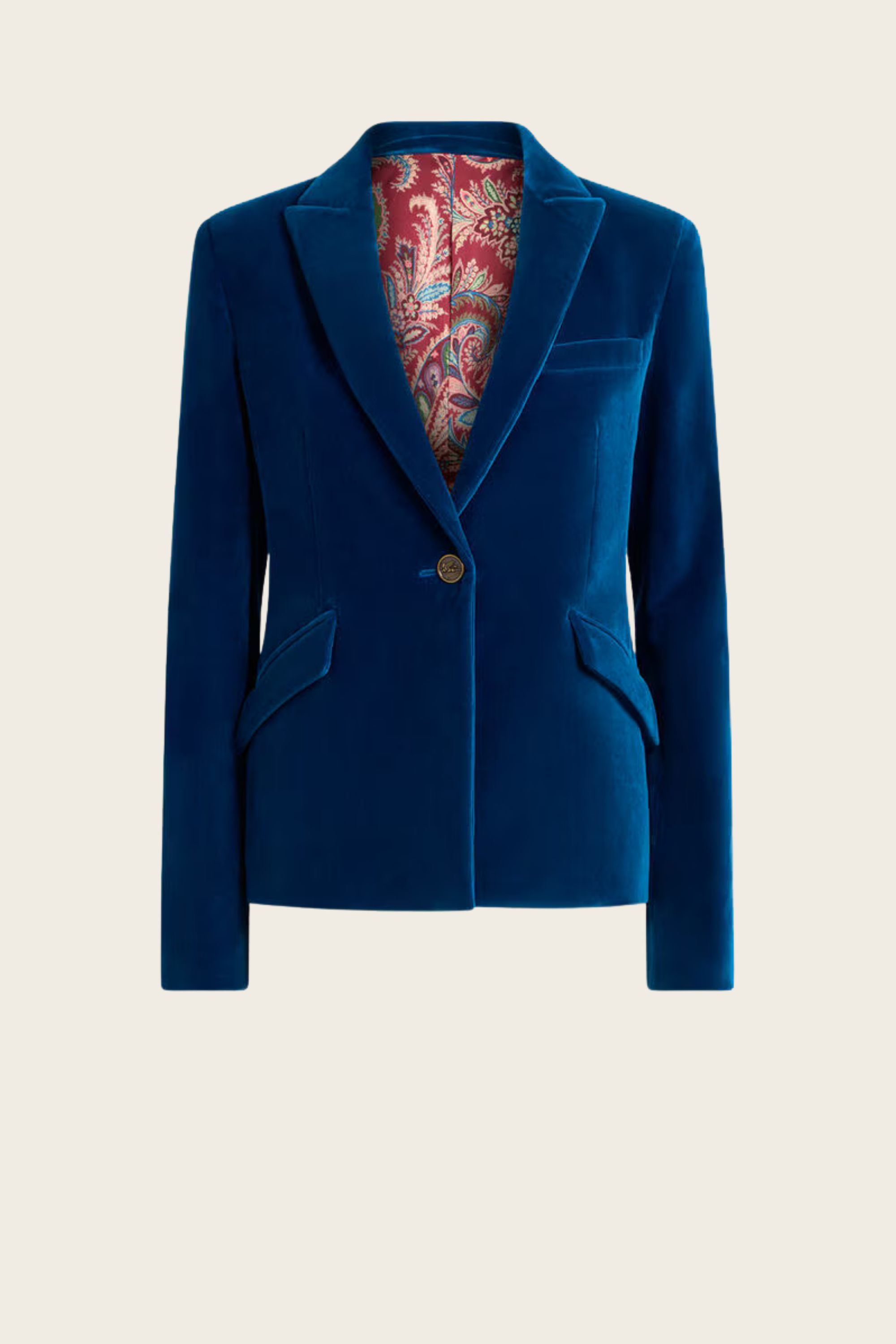 Casaco Azul em Veludo com Fecho Simples - Etro