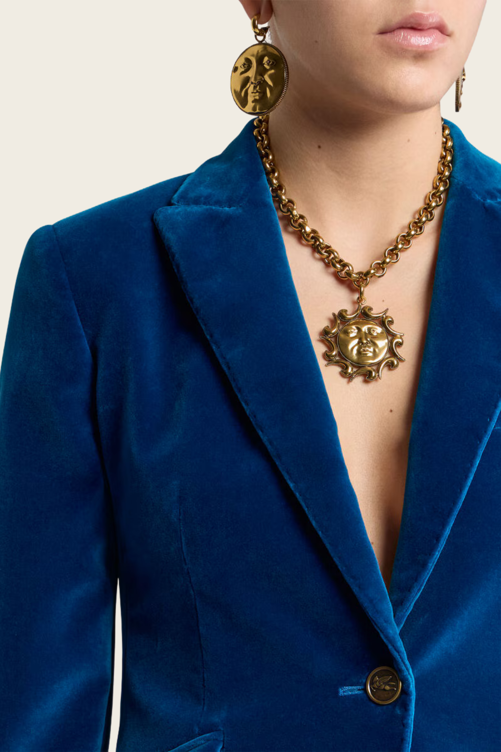 Casaco Azul em Veludo com Fecho Simples - Etro